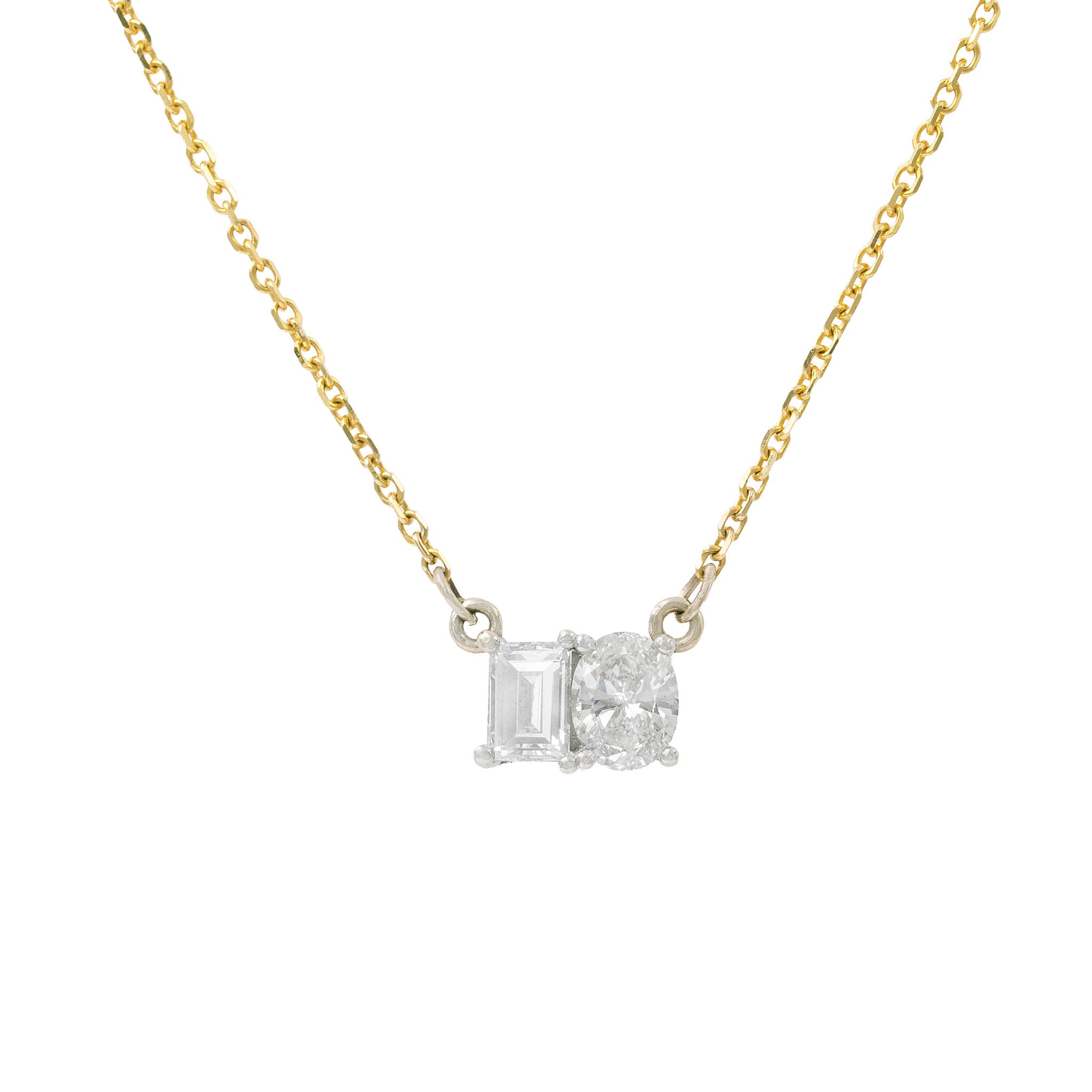 Oval And Emerald Cut Diamond Toi Et Moi Pendant Necklace