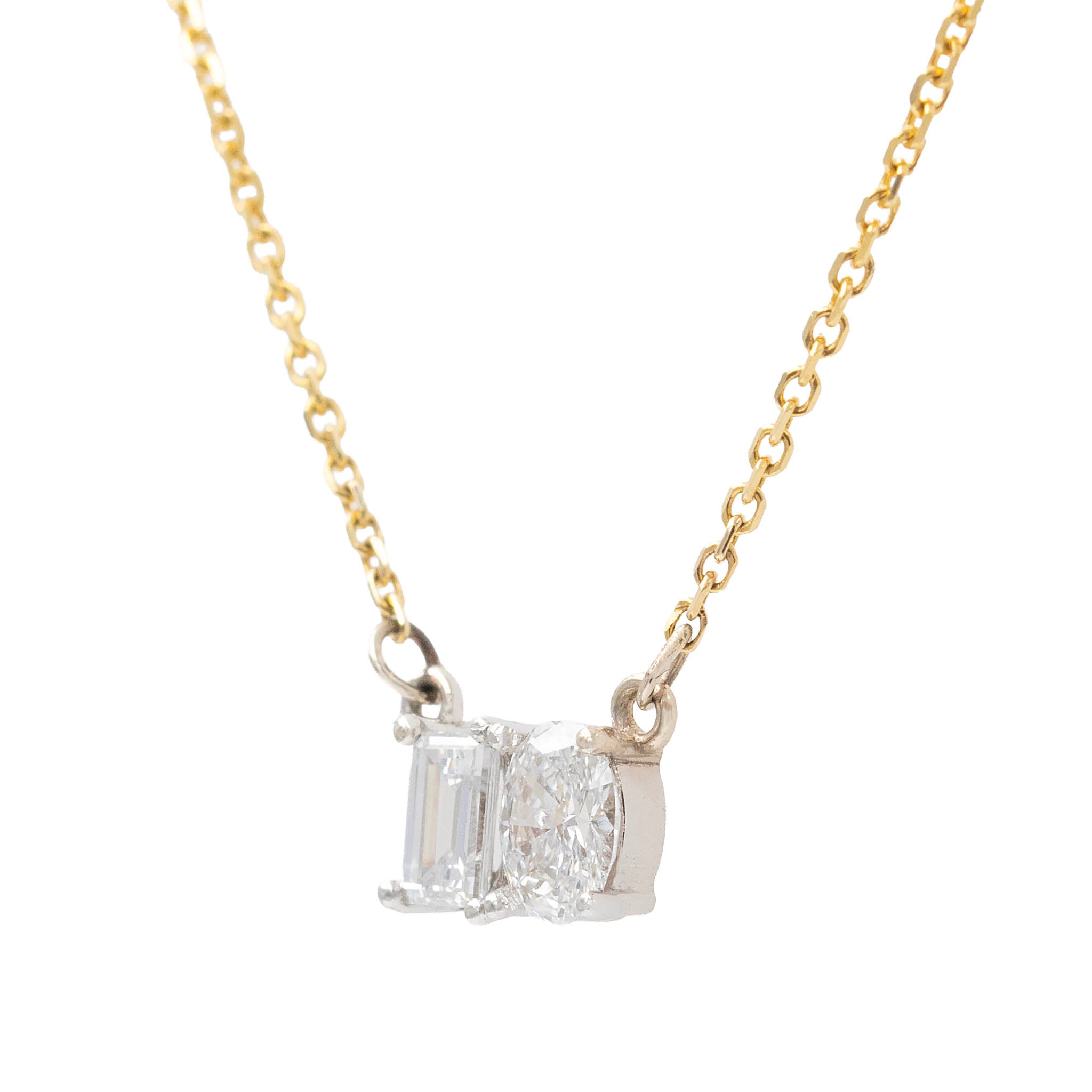 Oval And Emerald Cut Diamond Toi Et Moi Pendant Necklace