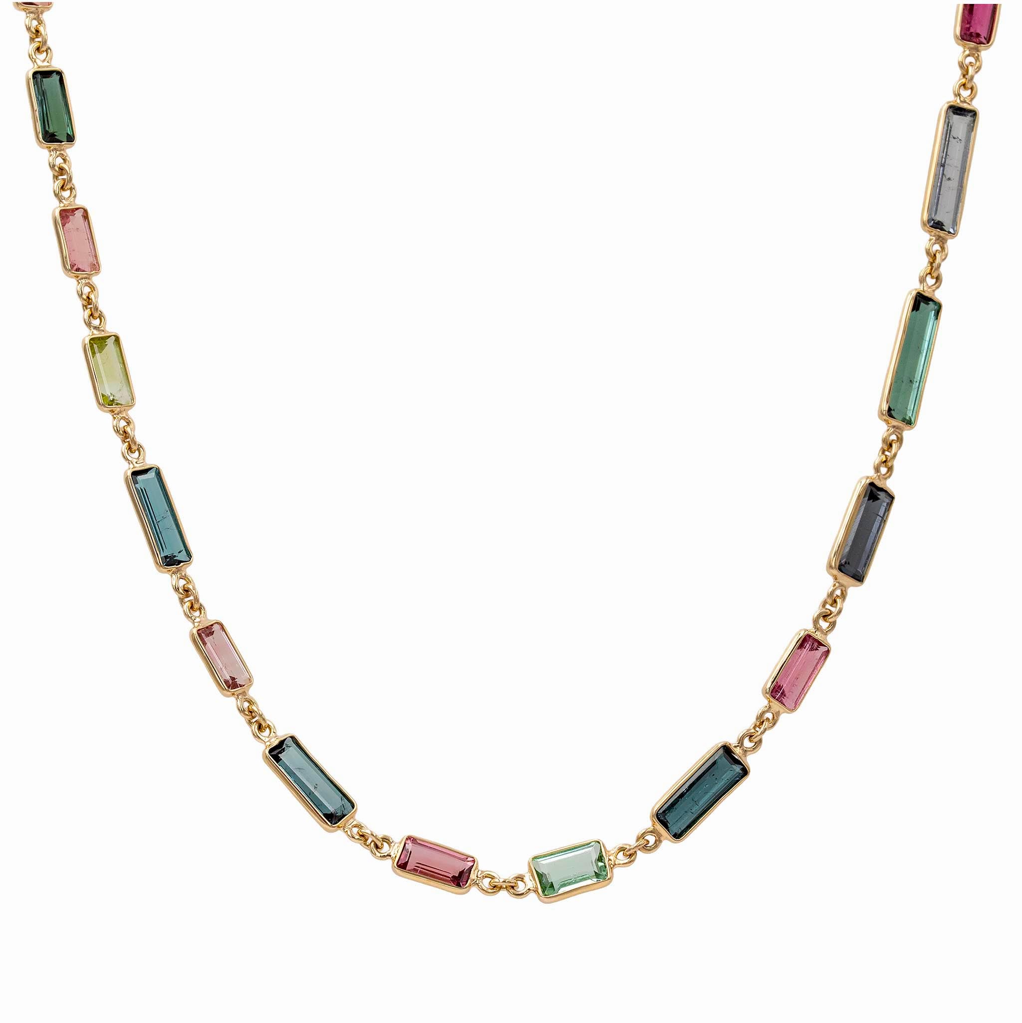 Multicolor Emerald Cut Tourmaline Link Necklace