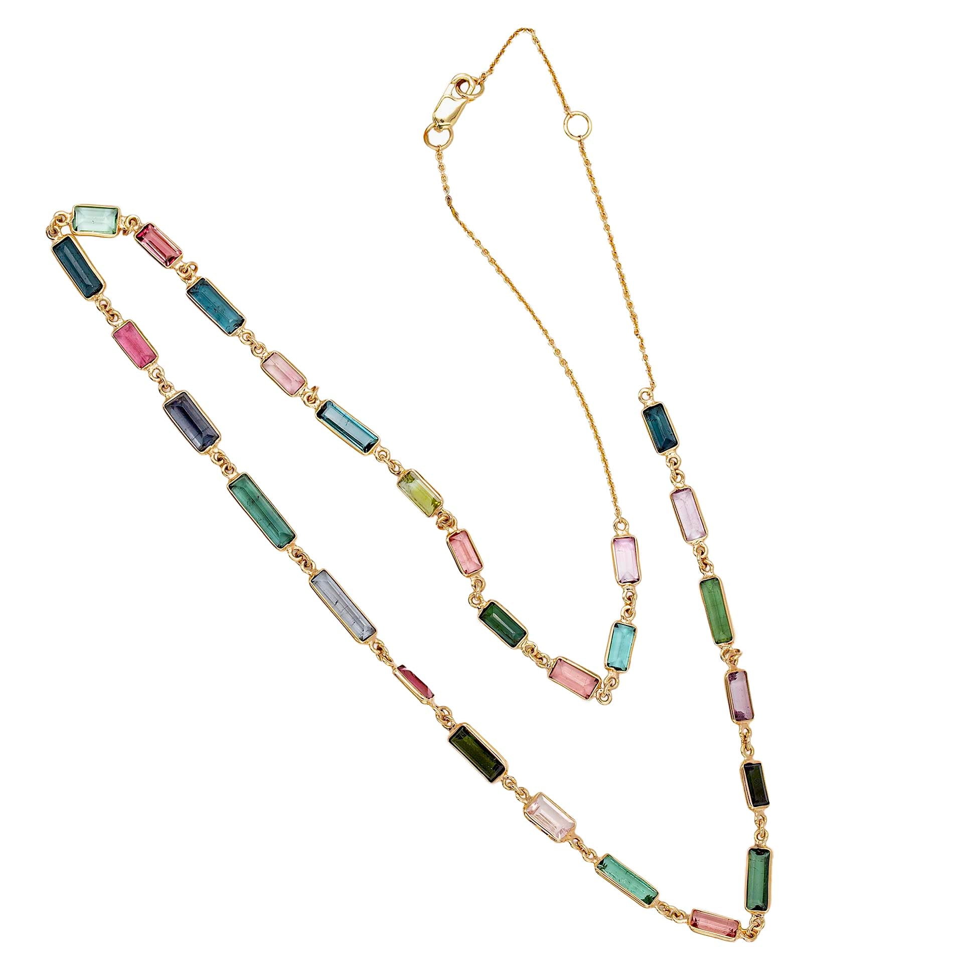 Multicolor Emerald Cut Tourmaline Link Necklace