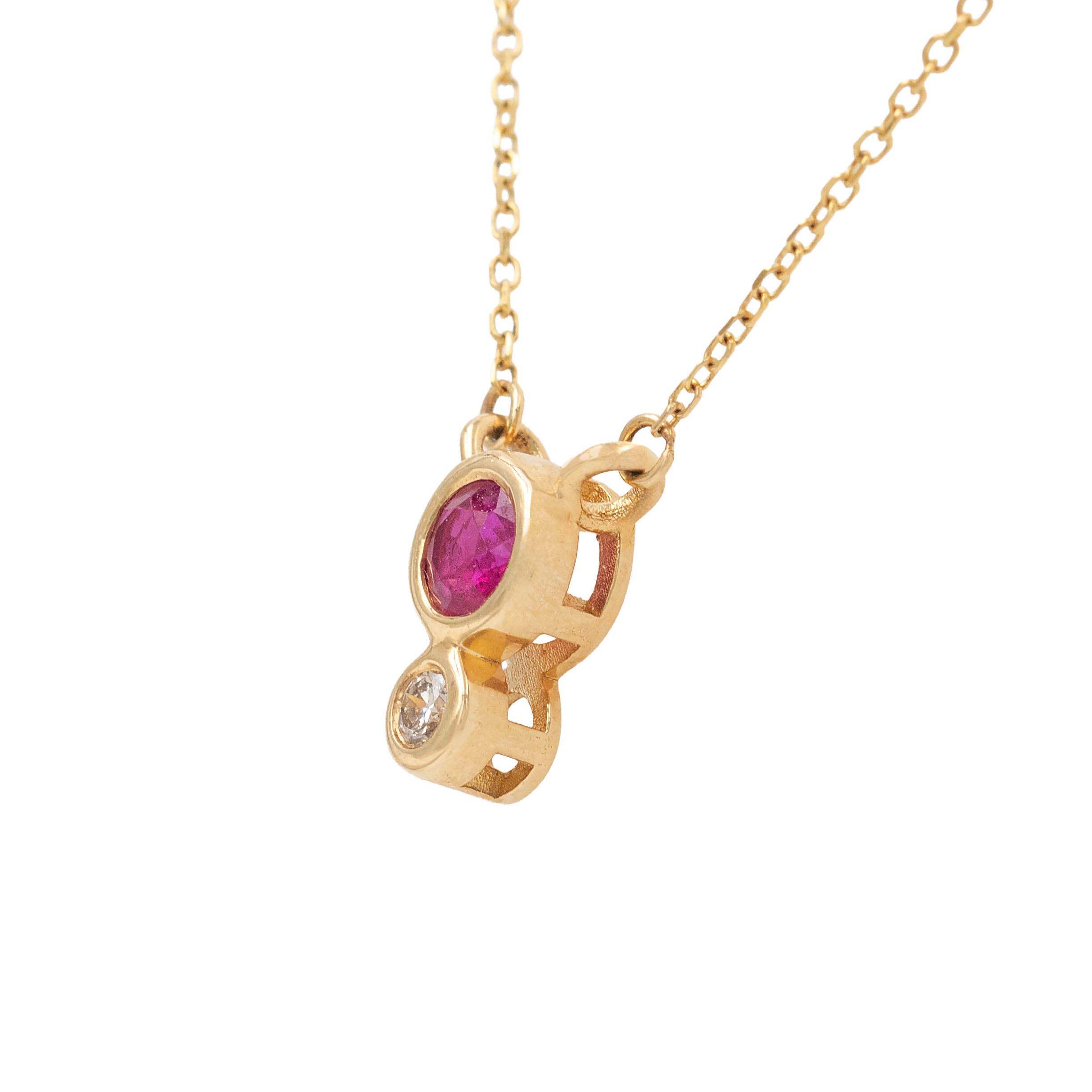 Bezel Set Ruby And Diamond Pendant Necklace