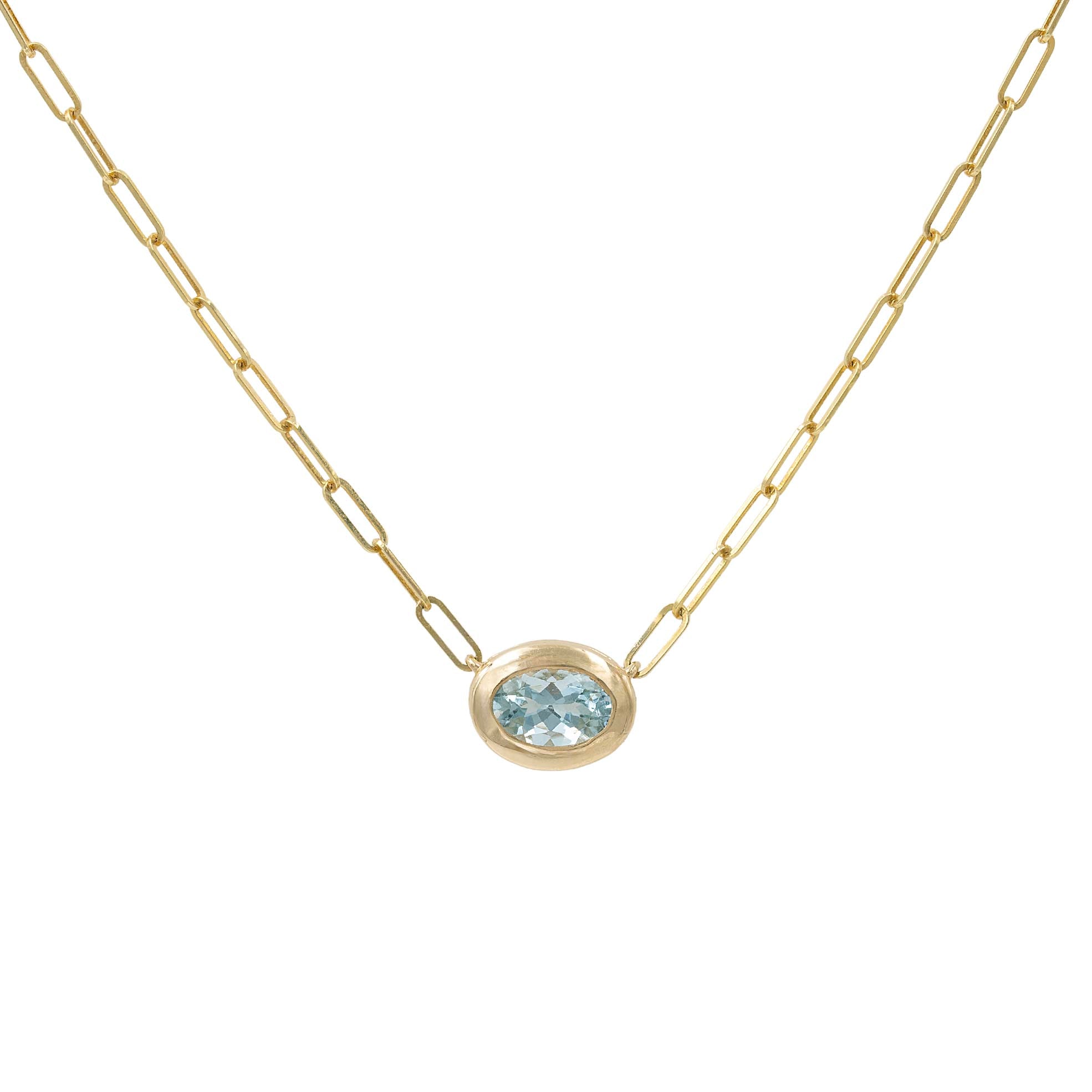Bezel Set Oval Aquamarine Pendant Necklace