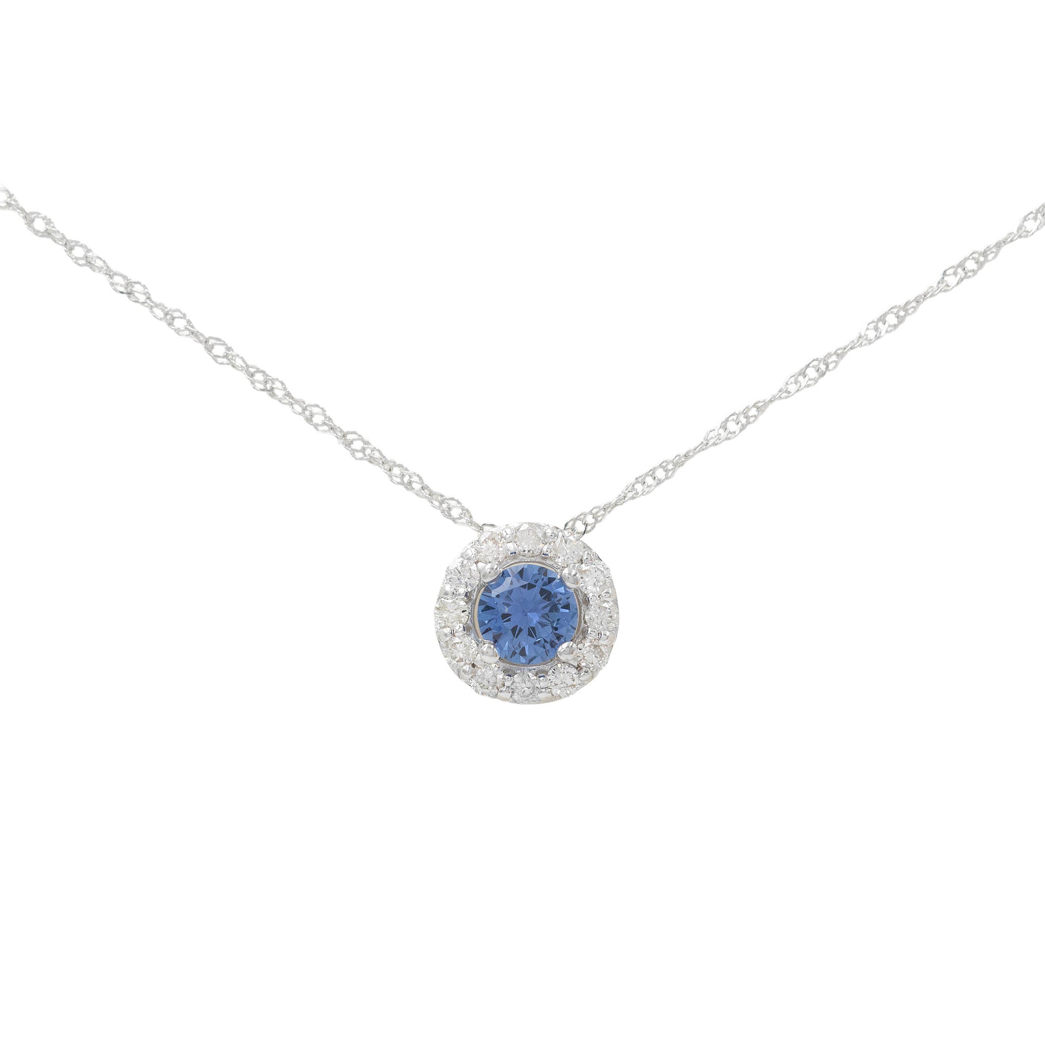 Yogo Sapphire With Diamond Halo Pendant On Chain