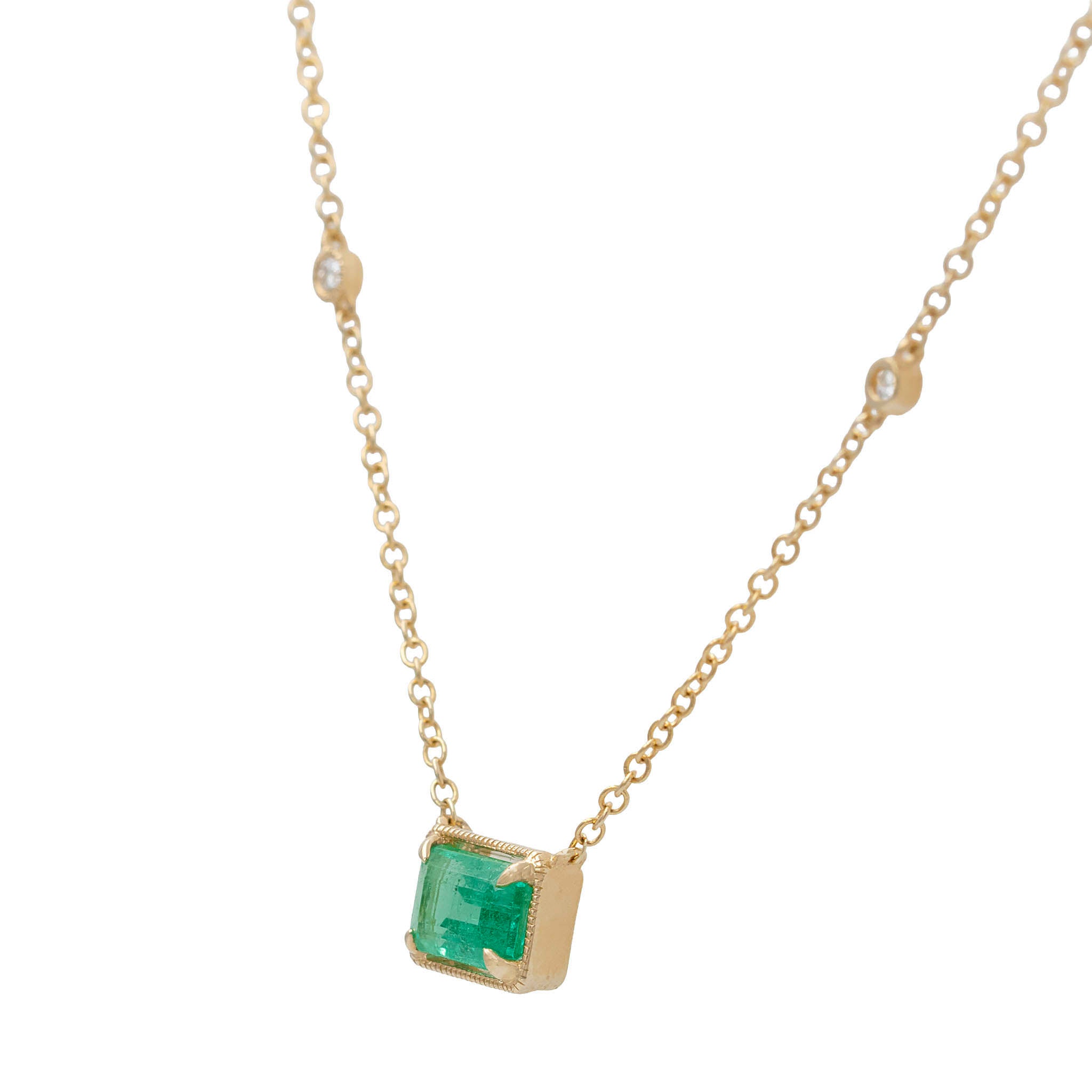 Emerald Cut Emerald In Milgrain Bezel Pendant Necklace