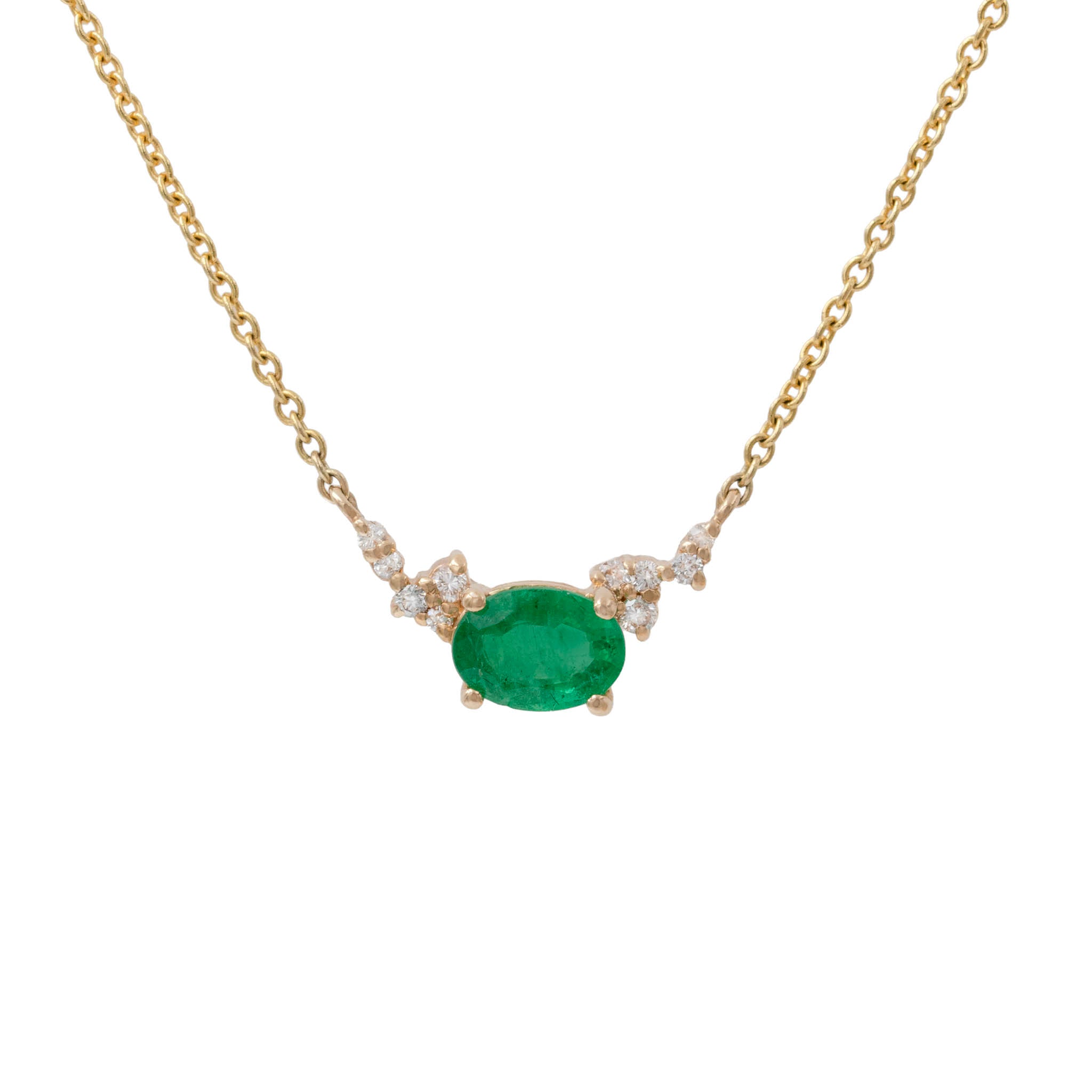 East West Oval Emerald With Diamond Accents Pendant Necklace