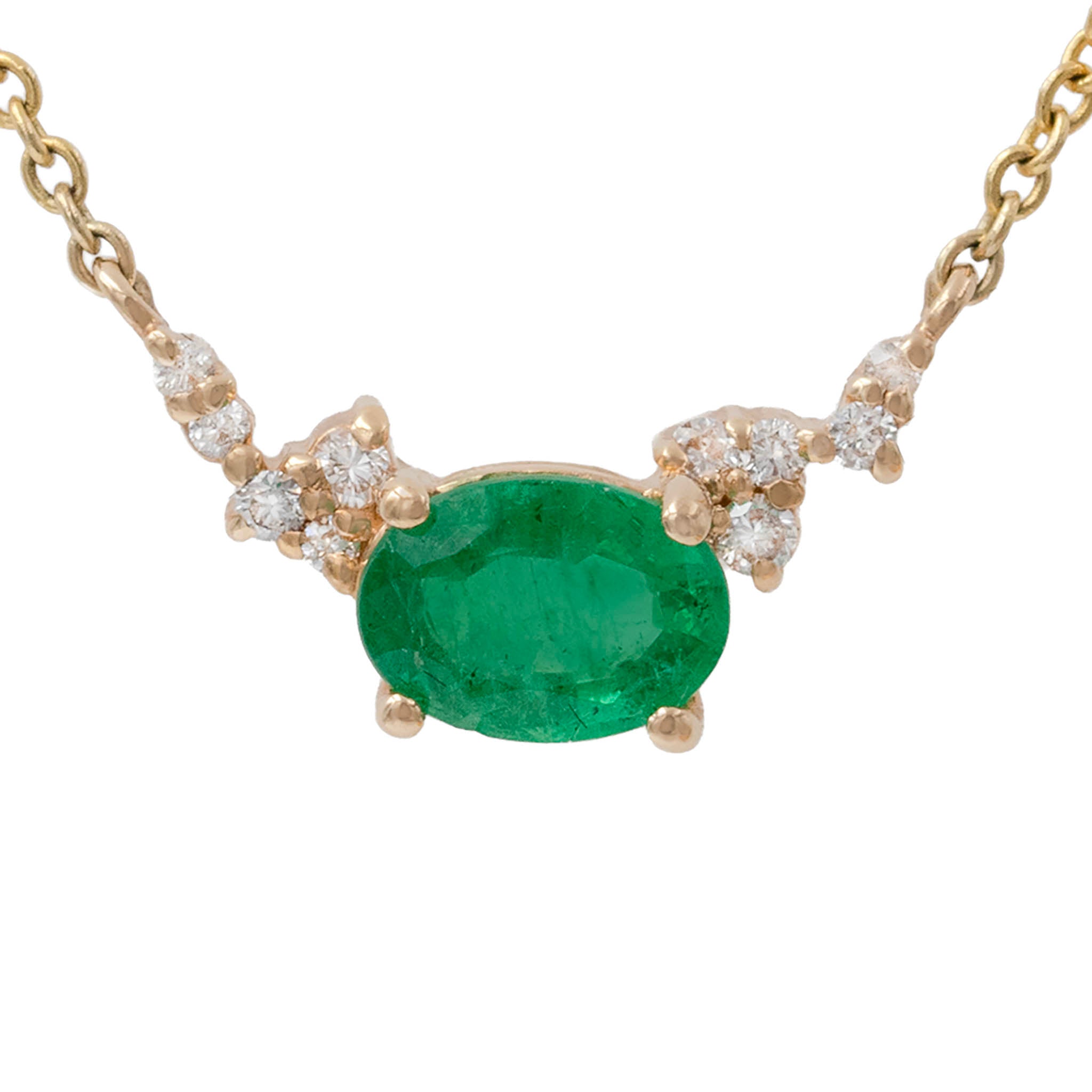 East West Oval Emerald With Diamond Accents Pendant Necklace