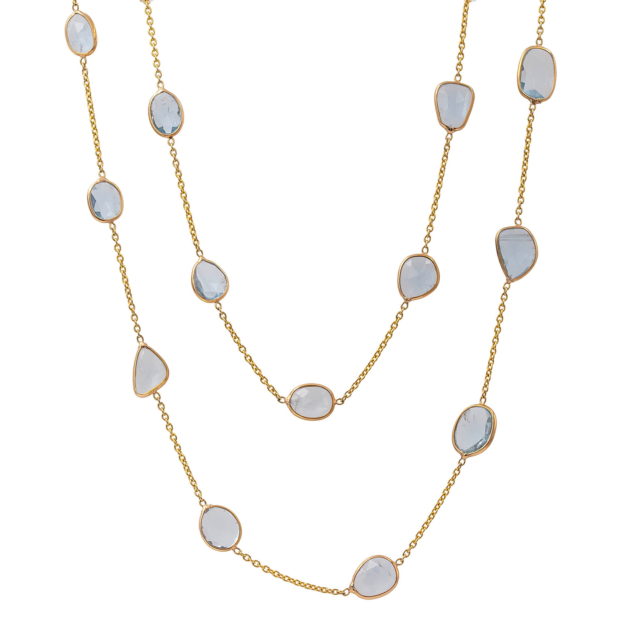 Bezel Set Aquamarine Station Necklace