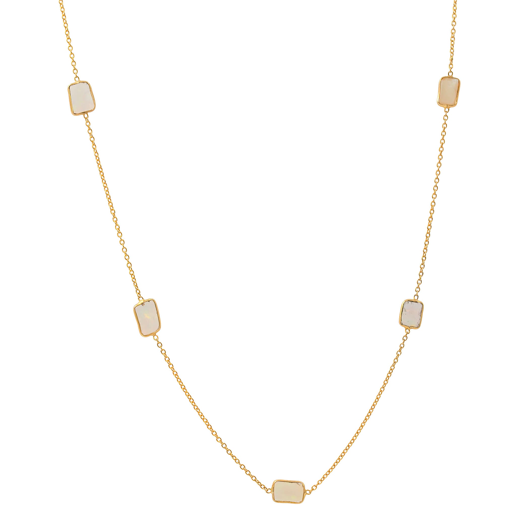 Bezel Set Opal Station Necklace