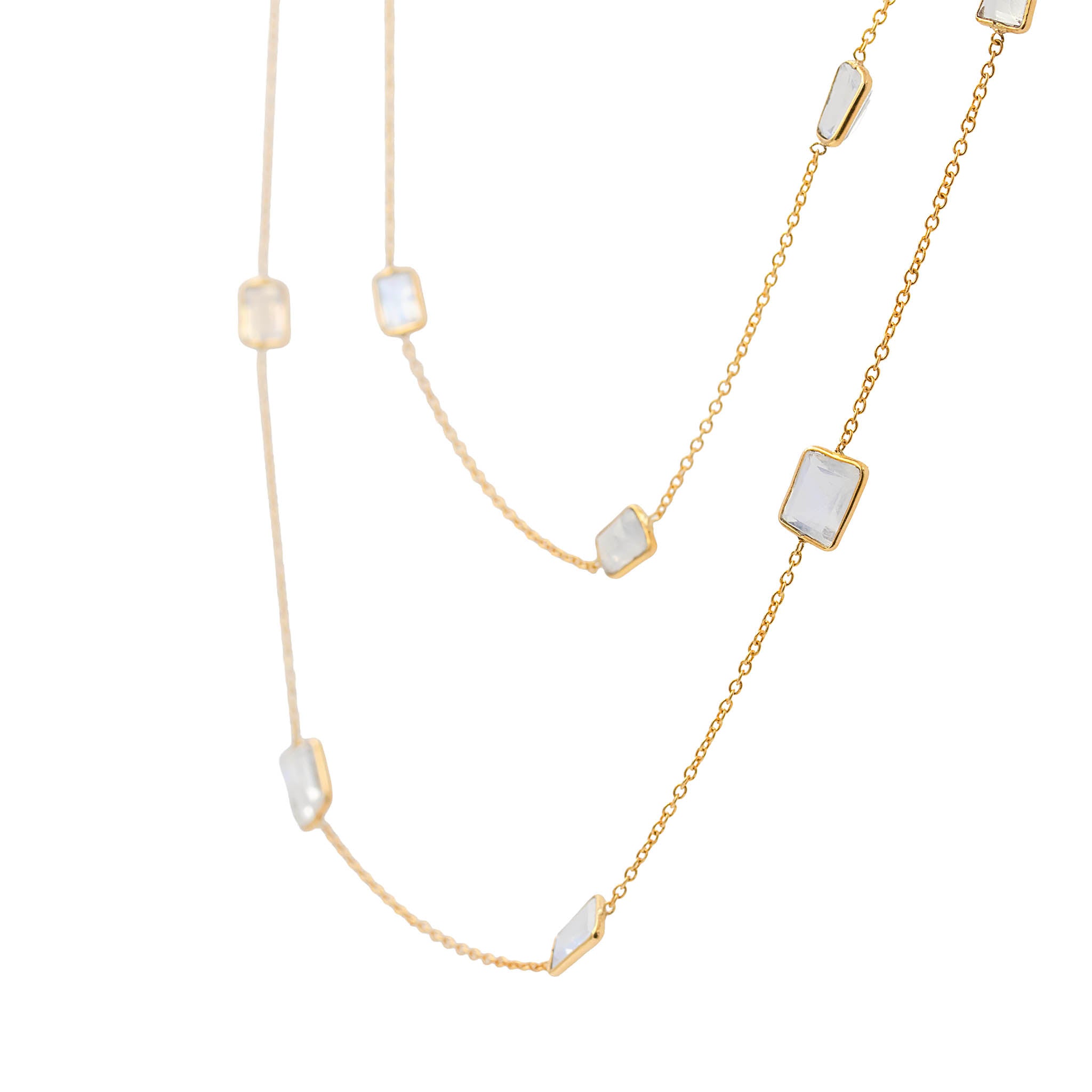Bezel Set Rainbow Moonstone Station Necklace