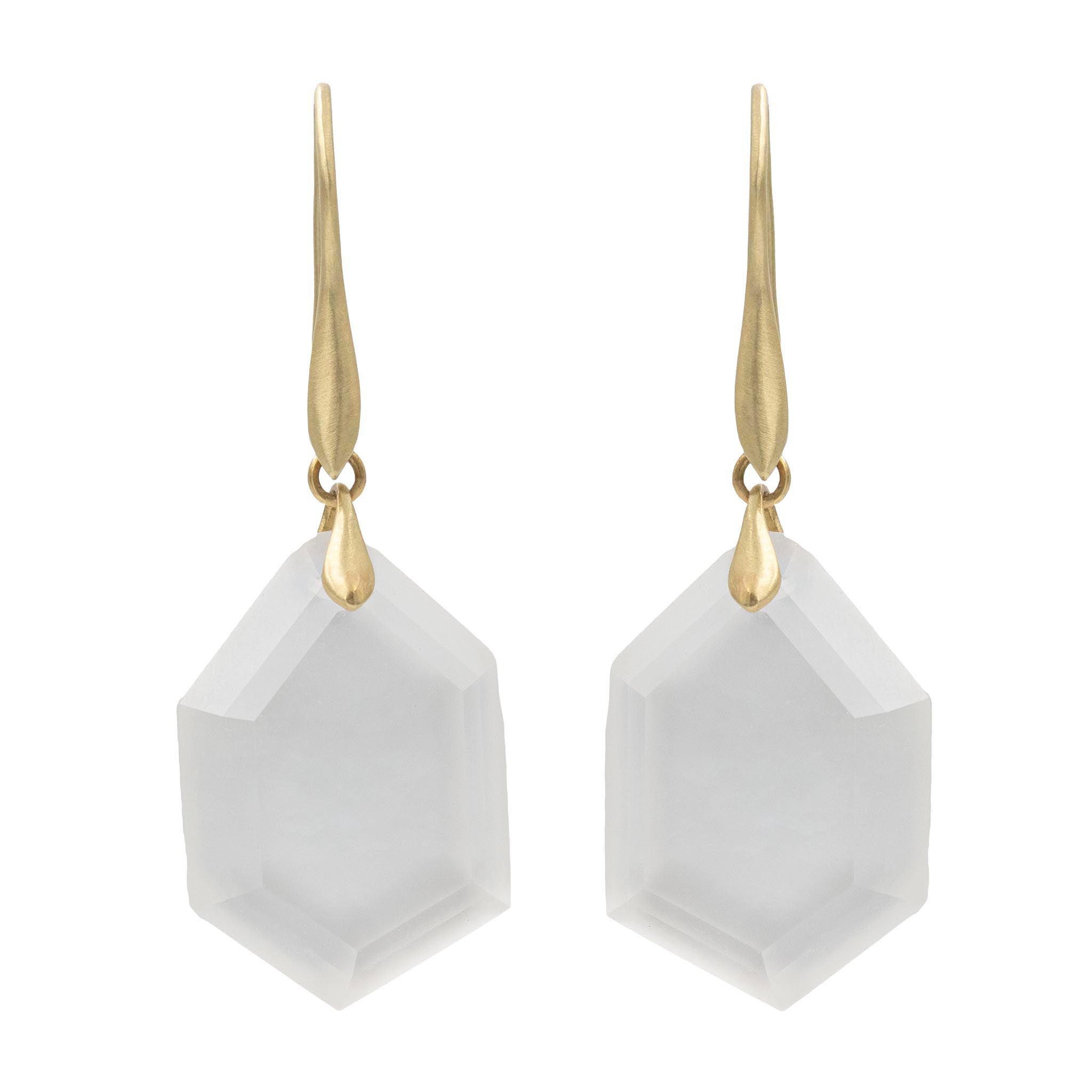 Hexagonal Mother Of Pearl Quartz Doublet Drop Earrings