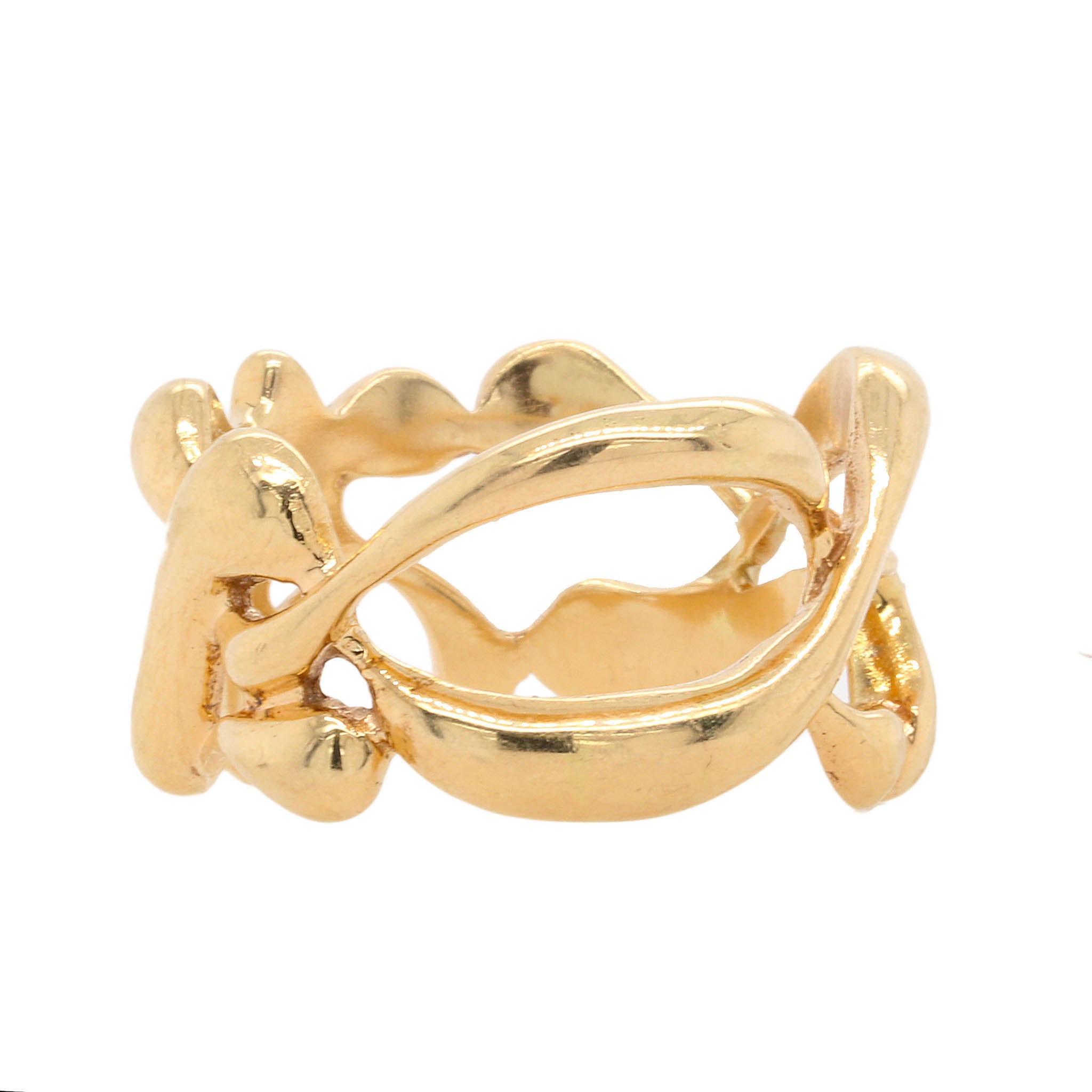 Handmade Abstract Openwork Yellow Gold Band Ring