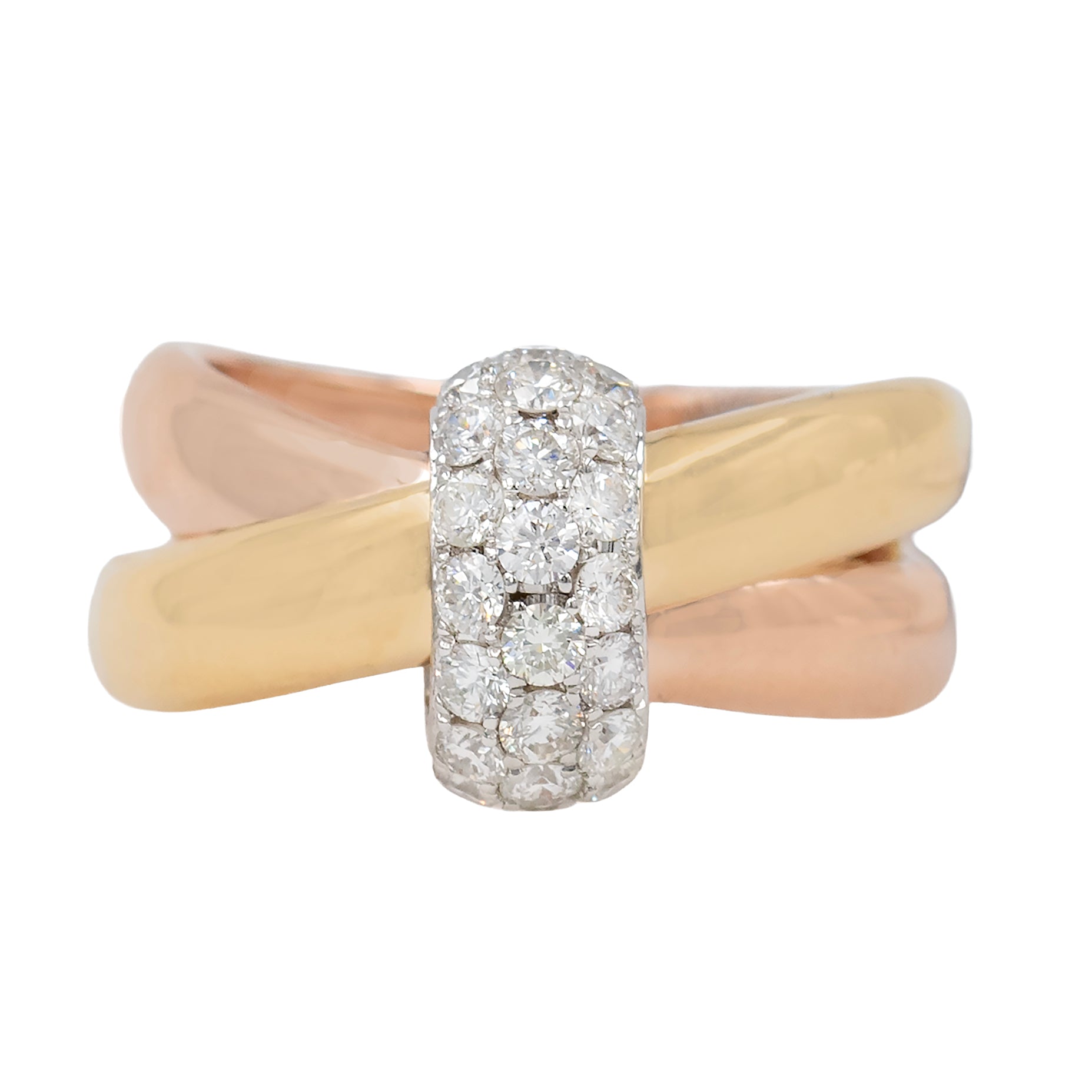 Tricolor Overlap Band With Diamonds