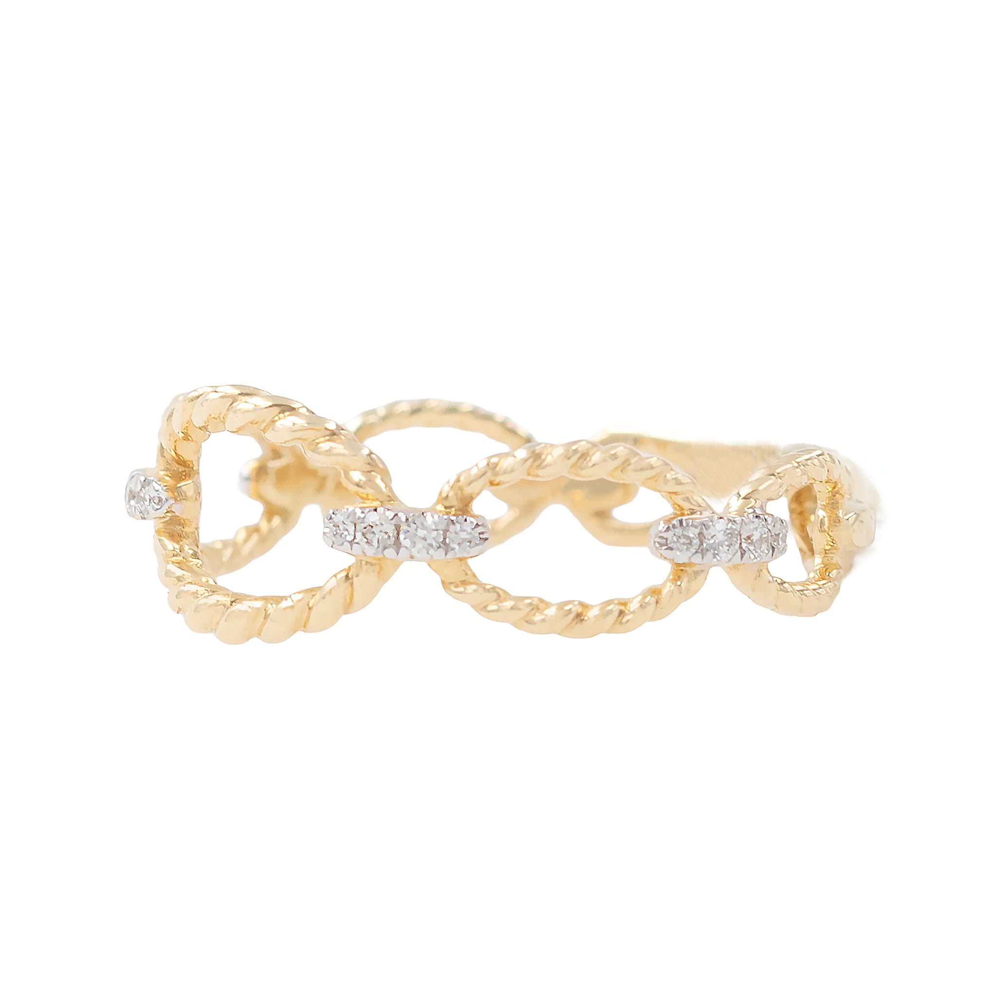 Openwork Cable Band Ring With Diamonds