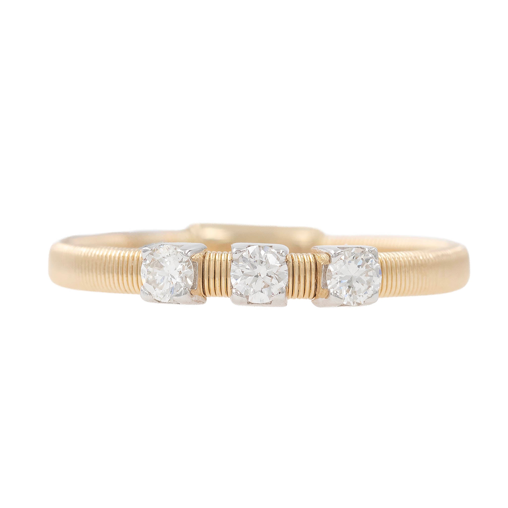 Three Diamond Station Ring On Coil Band