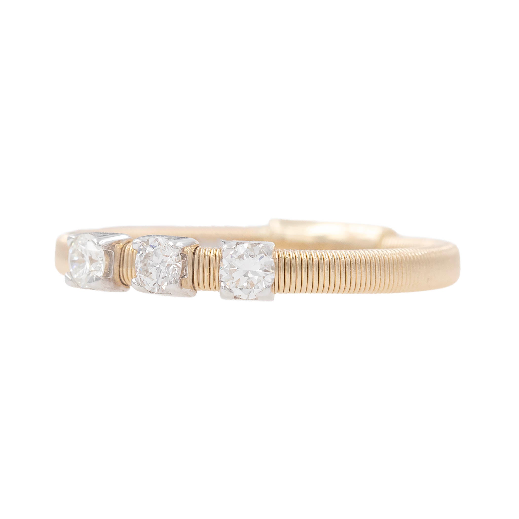 Three Diamond Station Ring On Coil Band