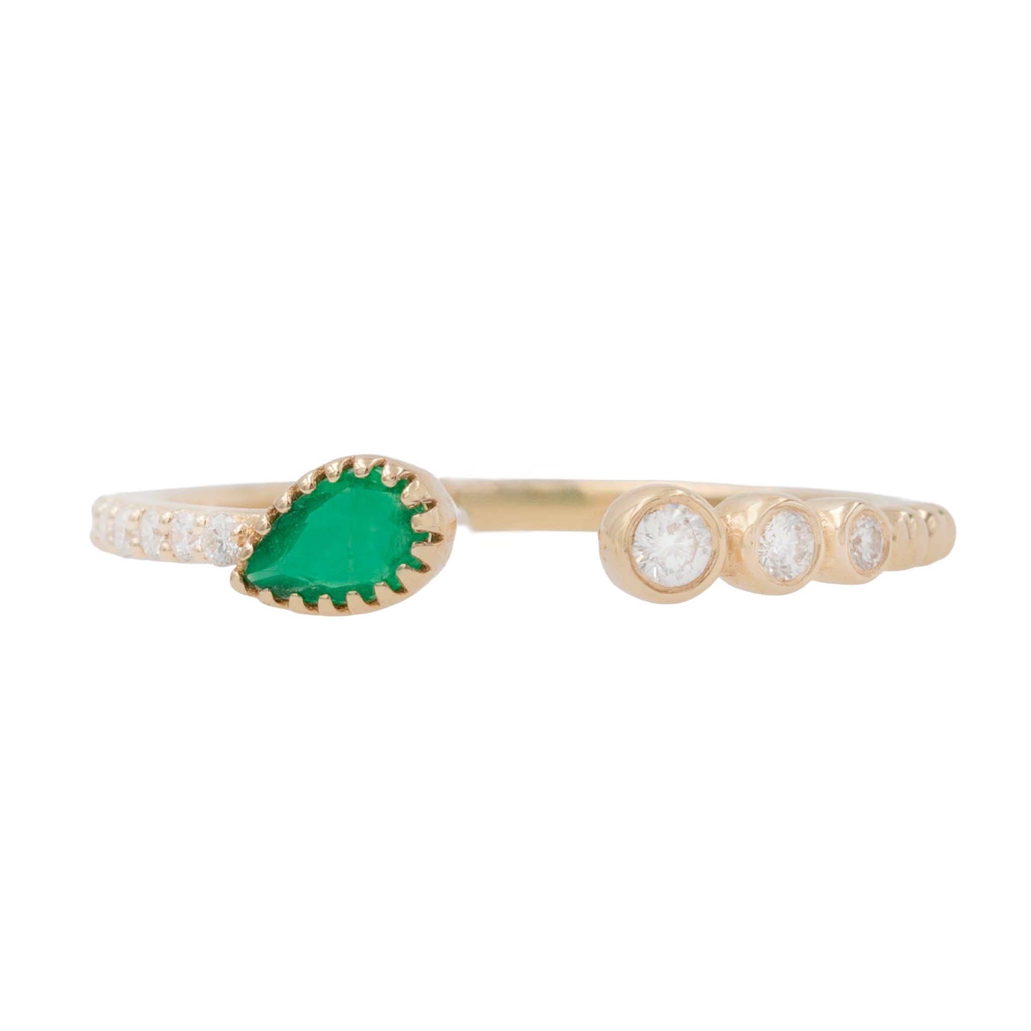 Open Front Pear Emerald And Diamond Band