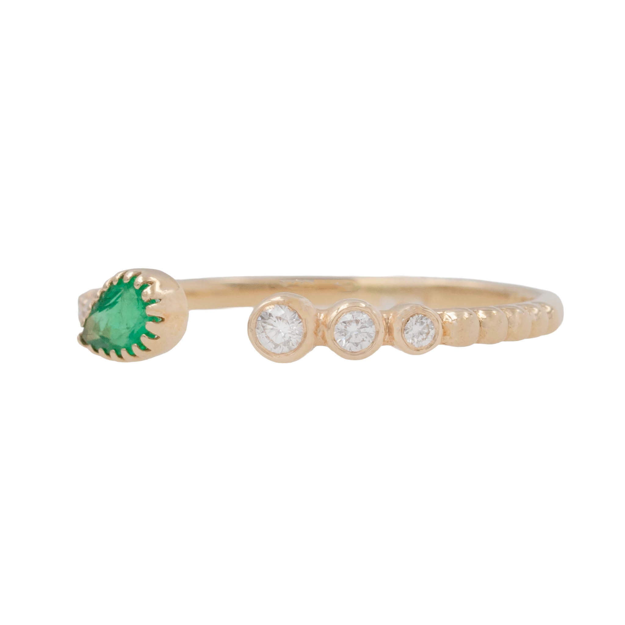 Open Front Pear Emerald And Diamond Band