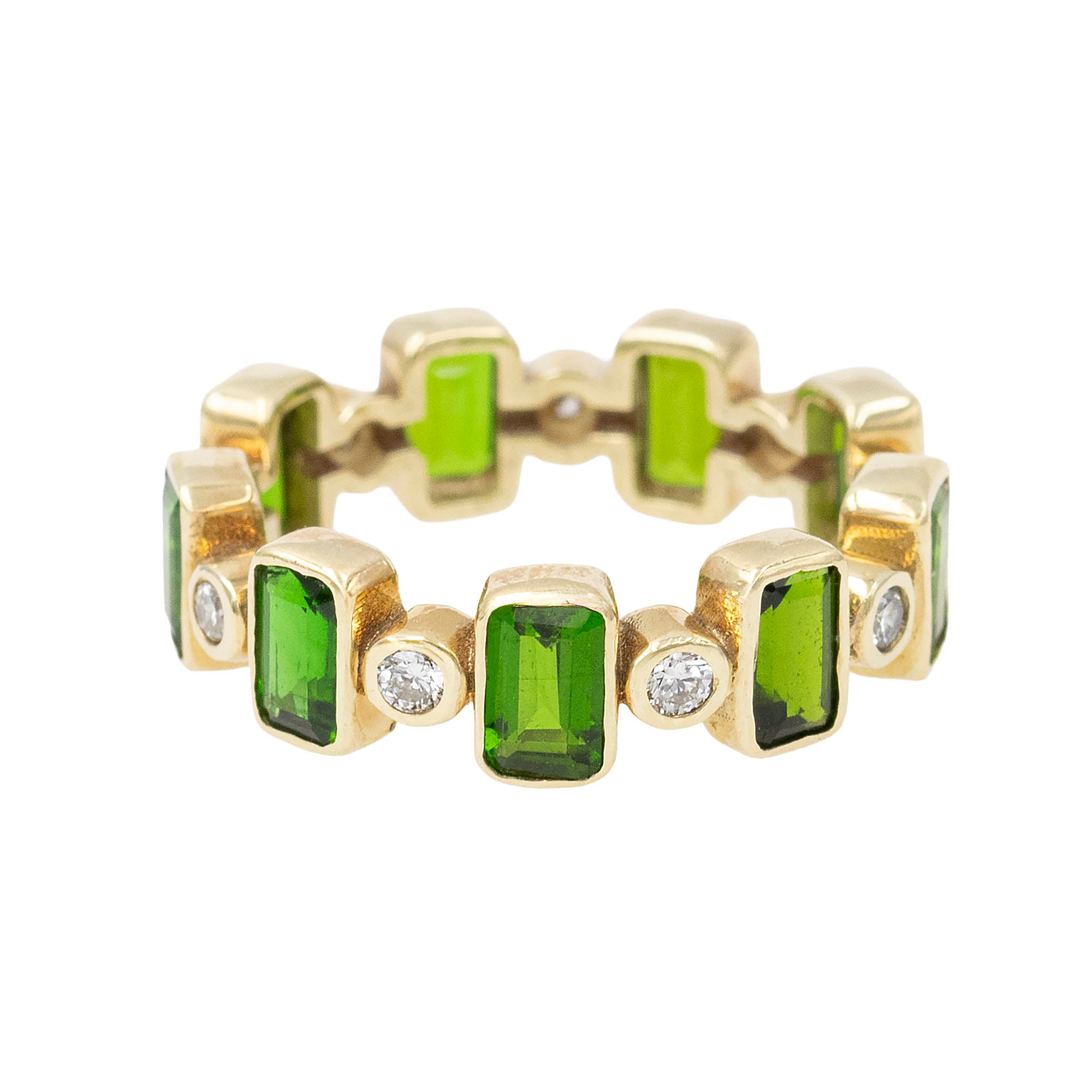 Bezel Set Chrome Diopside And Diamond Alternating Band