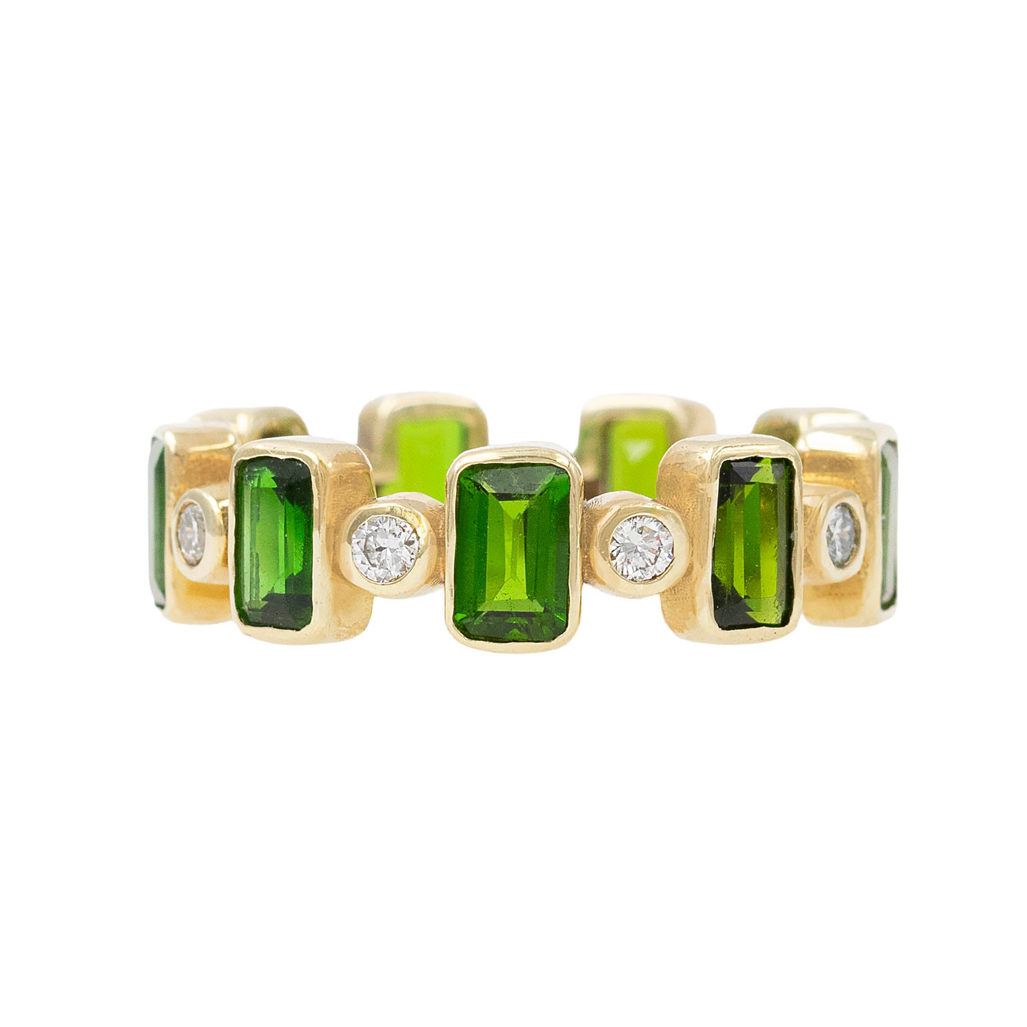 Bezel Set Chrome Diopside And Diamond Alternating Band