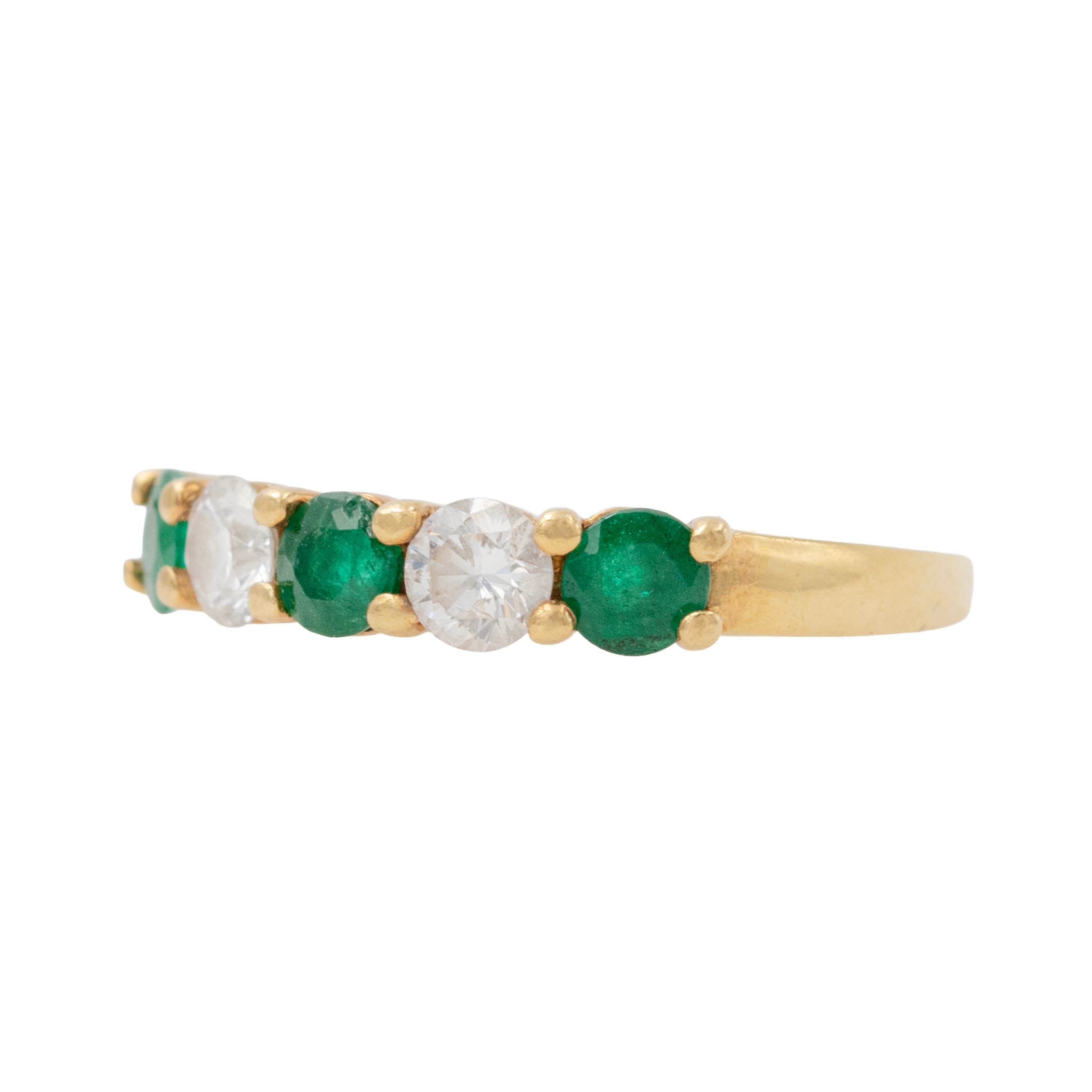 Round Emerald And Diamond Band In 18k Gold