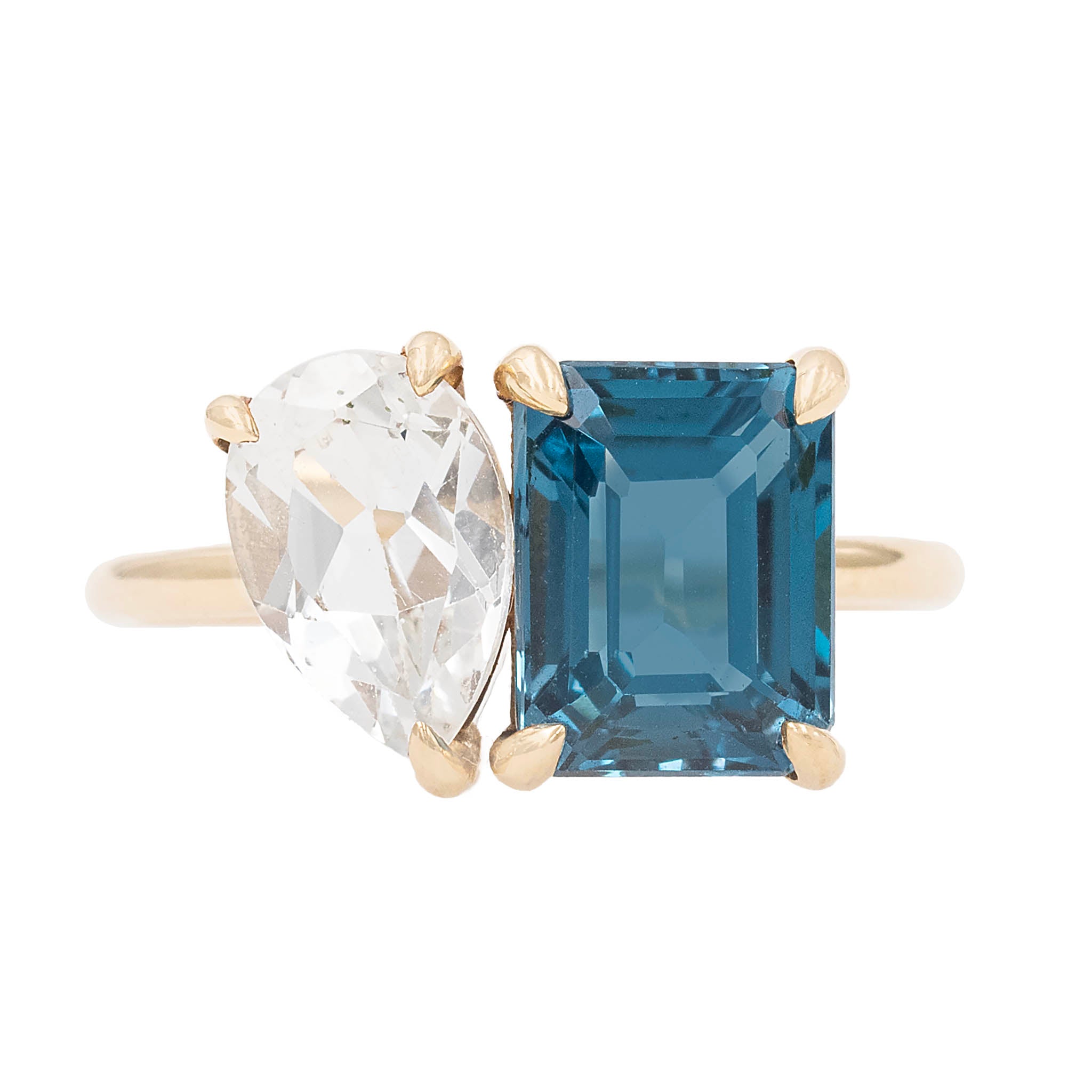 Toi Et Moi Large White And Blue Topaz Ring