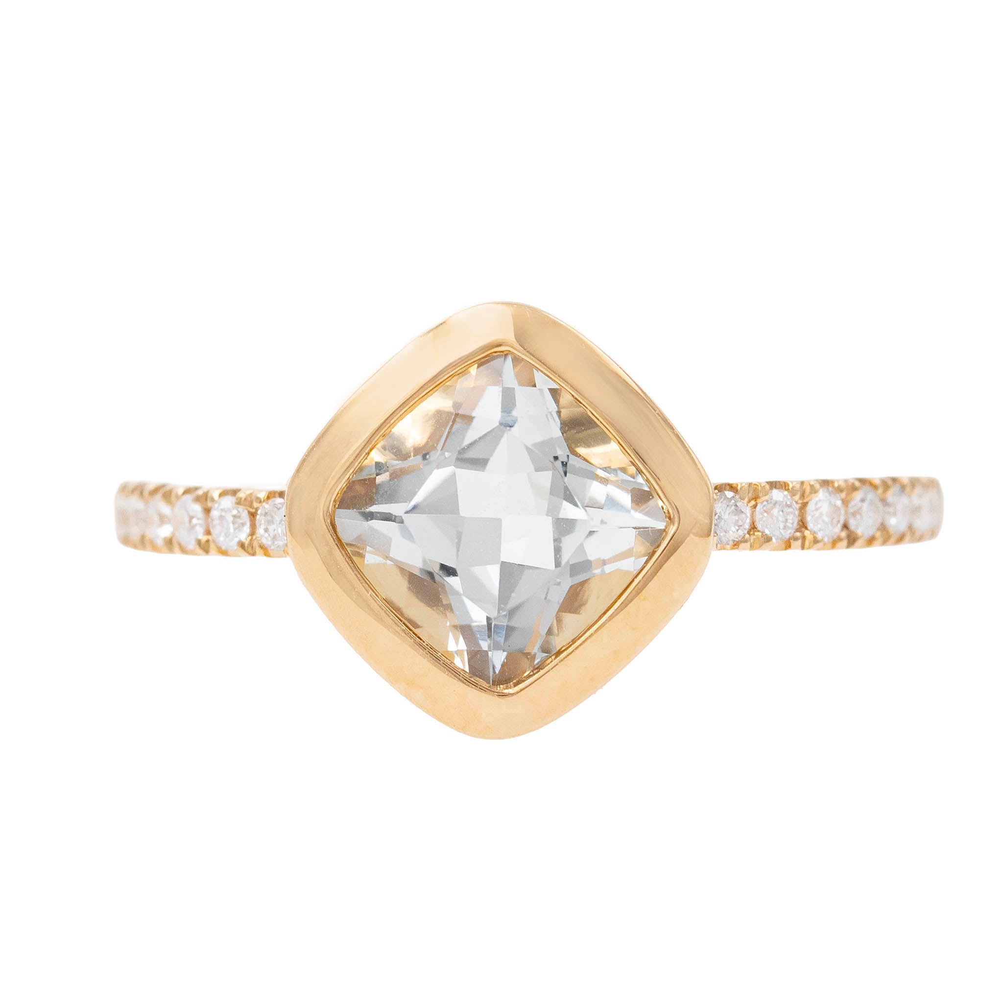 Bezel Set Green Amethyst Ring With Diamond Shank