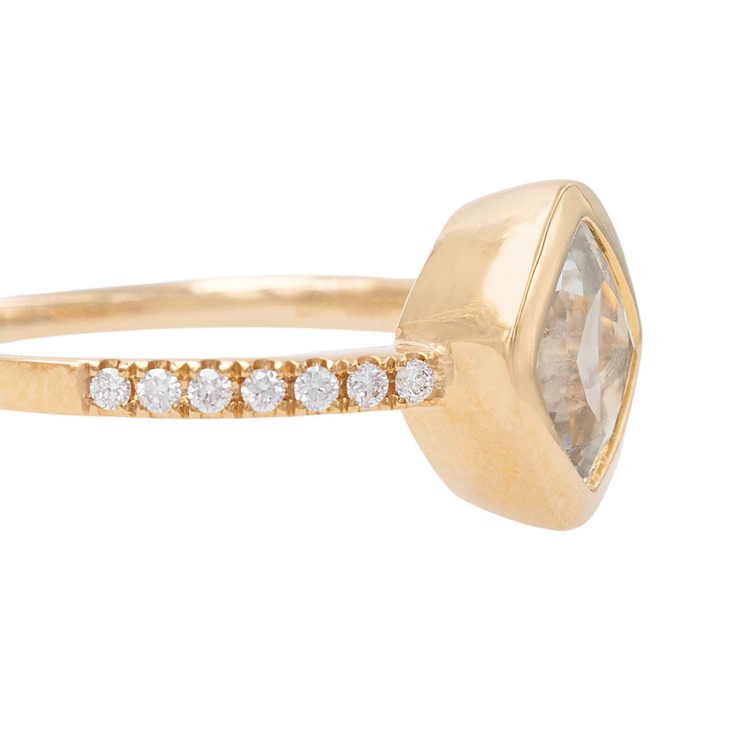 Bezel Set Green Amethyst Ring With Diamond Shank