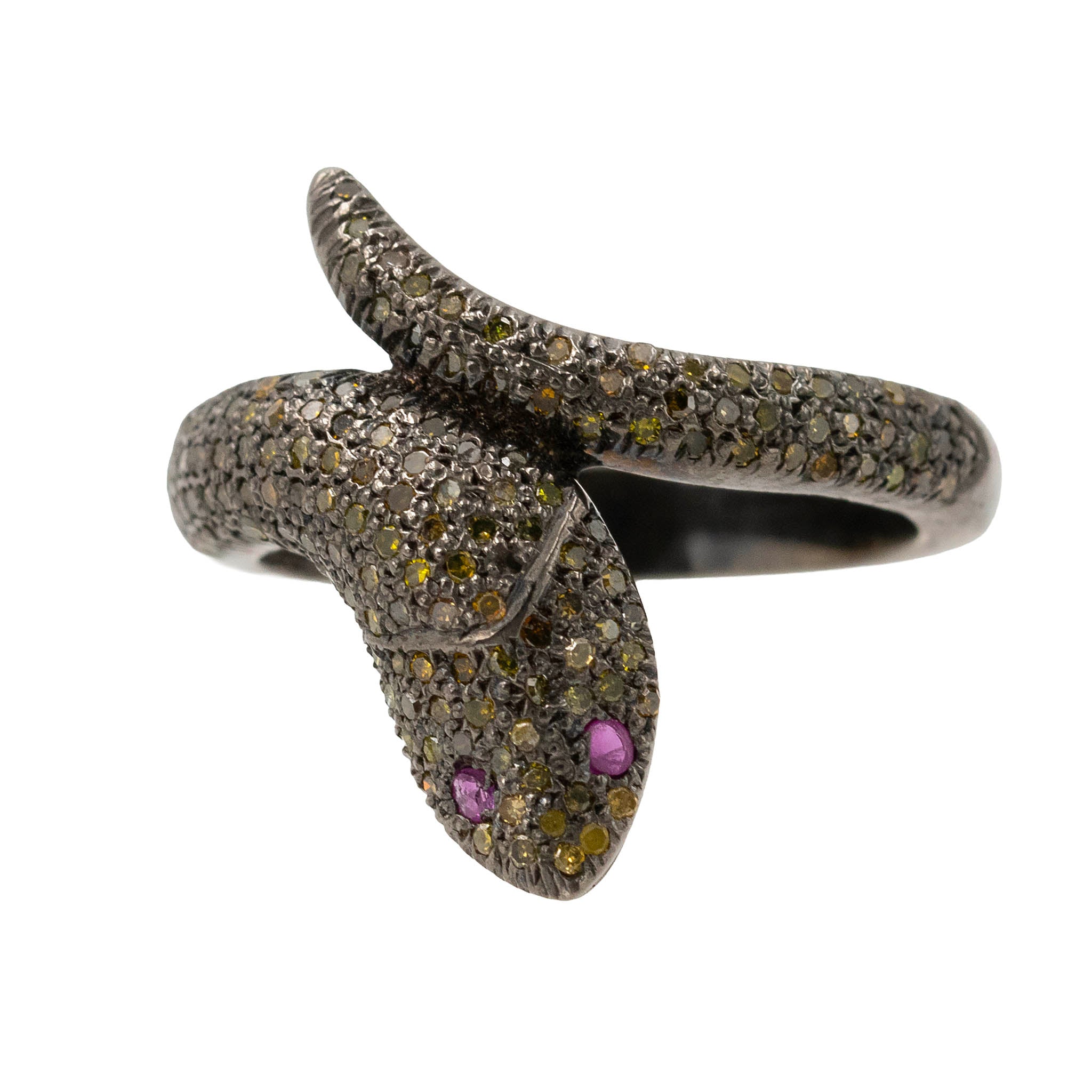 Oxidized Silver Snake Ring With Diamonds