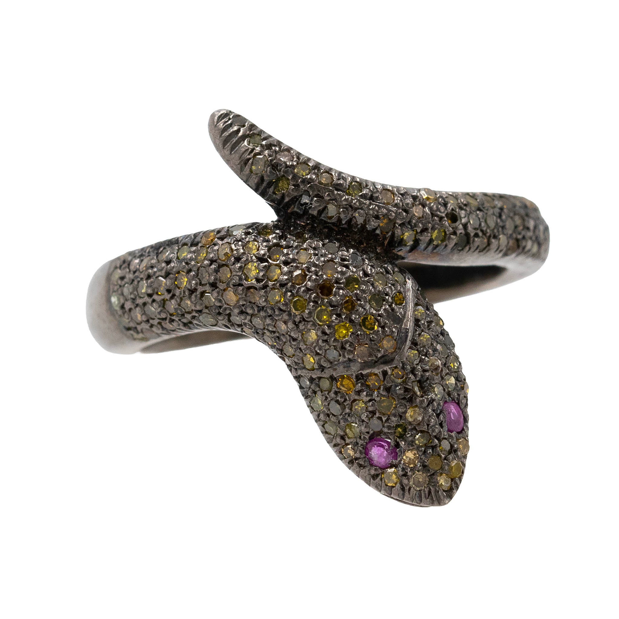 Oxidized Silver Snake Ring With Diamonds