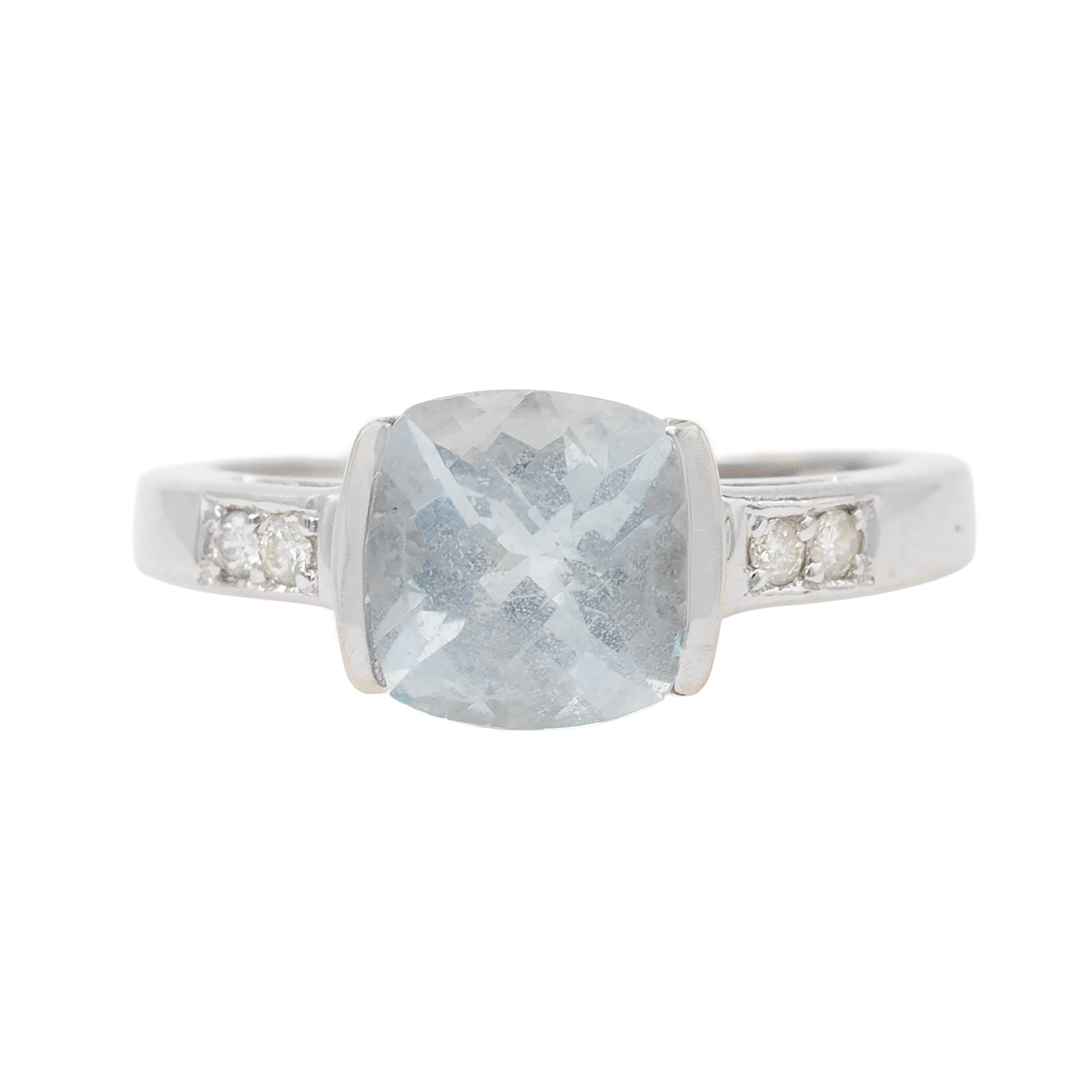Cushion Cut Aqua And Diamond Ring