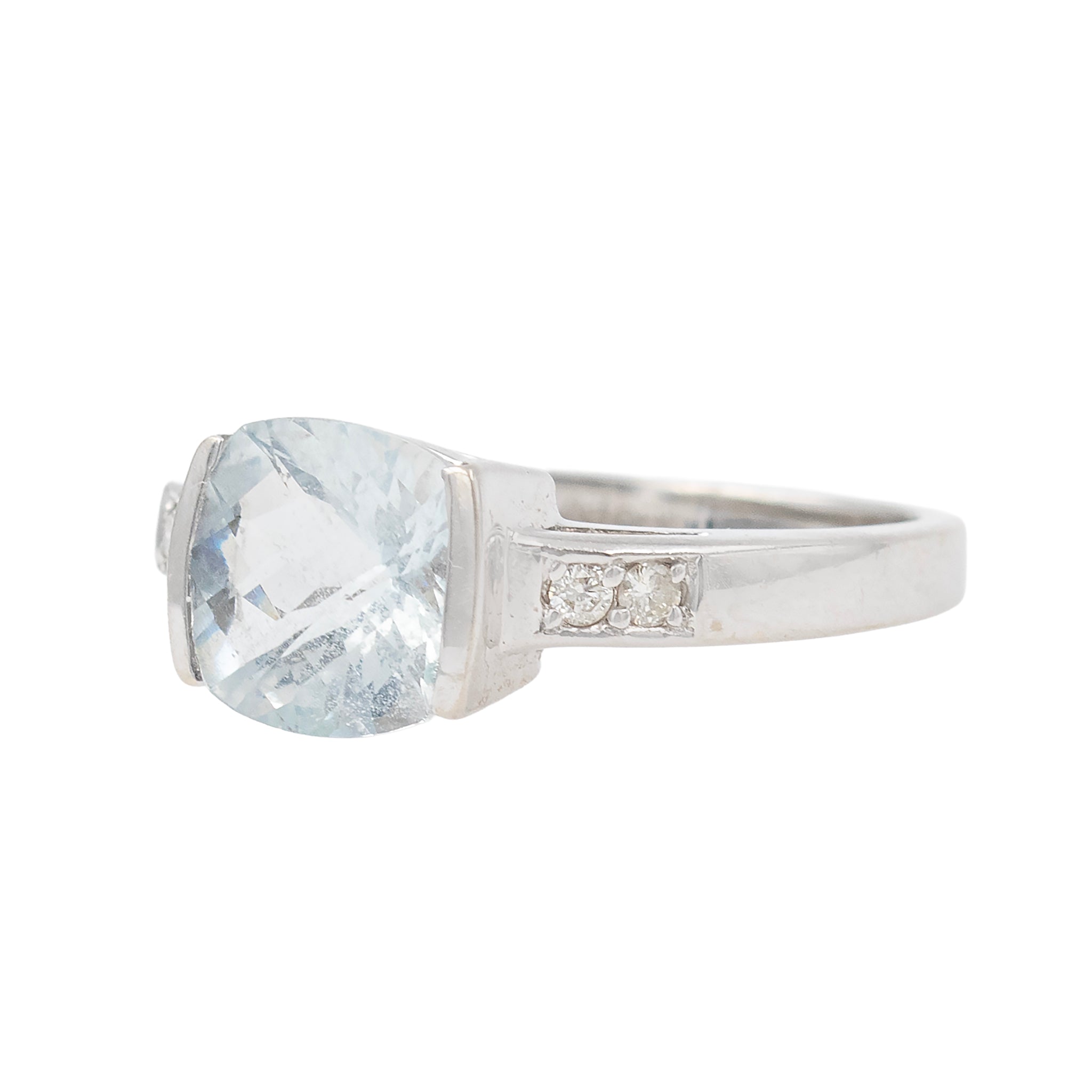 Cushion Cut Aqua And Diamond Ring