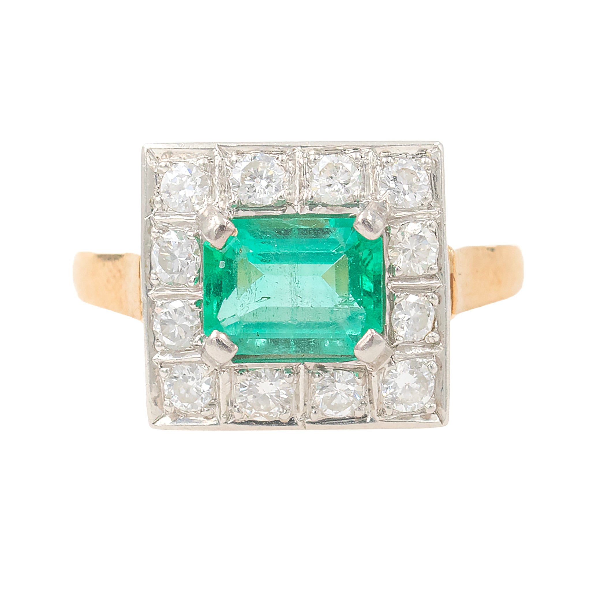 Emerald Cut Emerald With Square Diamond Halo Ring