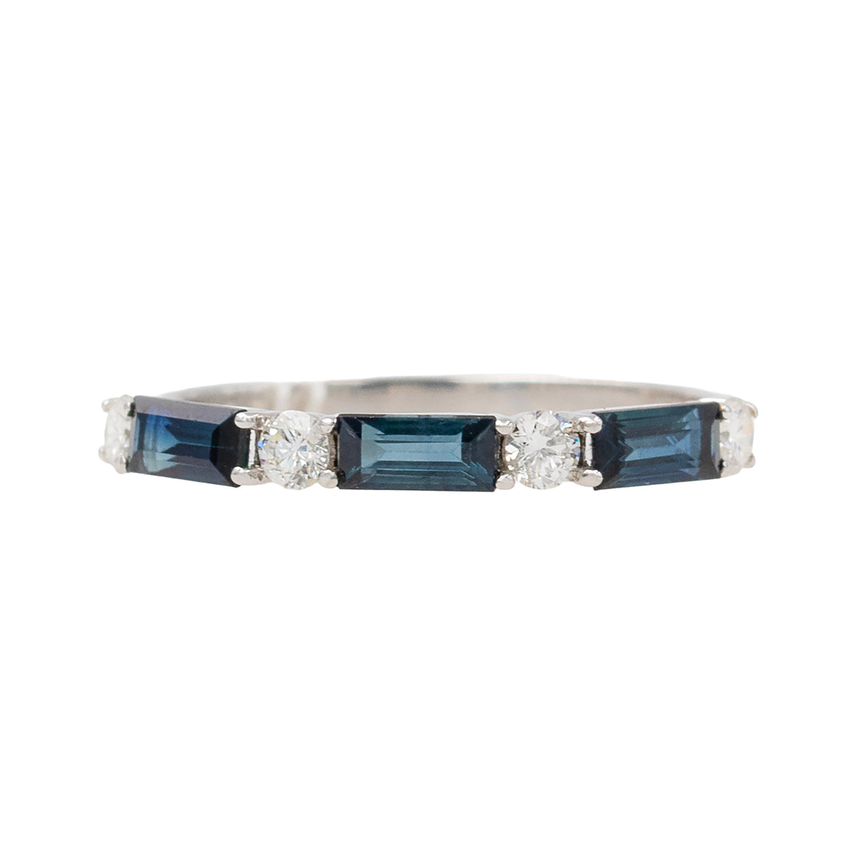 Baguette Sapphire And Round Diamond Band