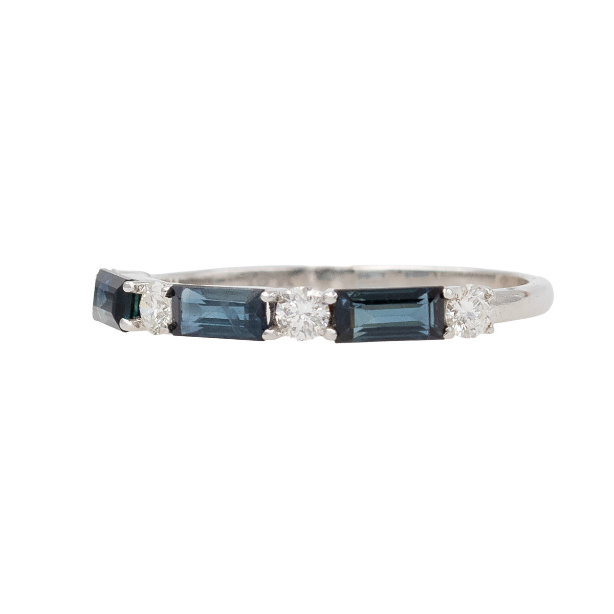 Baguette Sapphire And Round Diamond Band