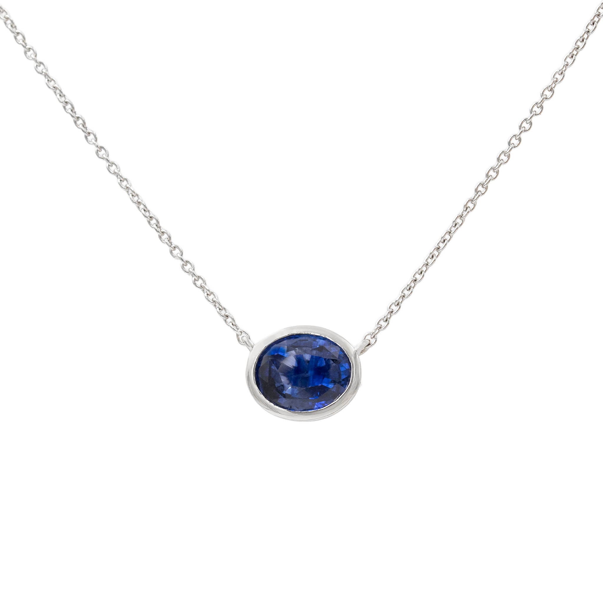 Bezel Set Oval Sapphire Pendant Necklace