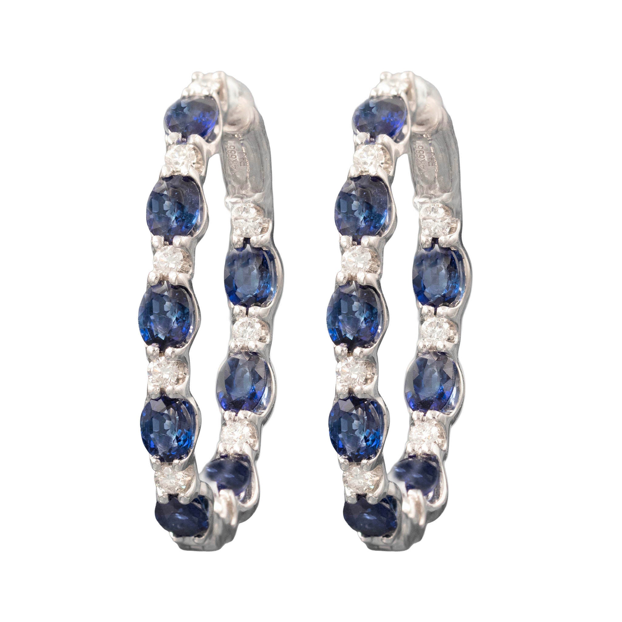 Alternating Sapphire And Diamond Medium Hoop Earring