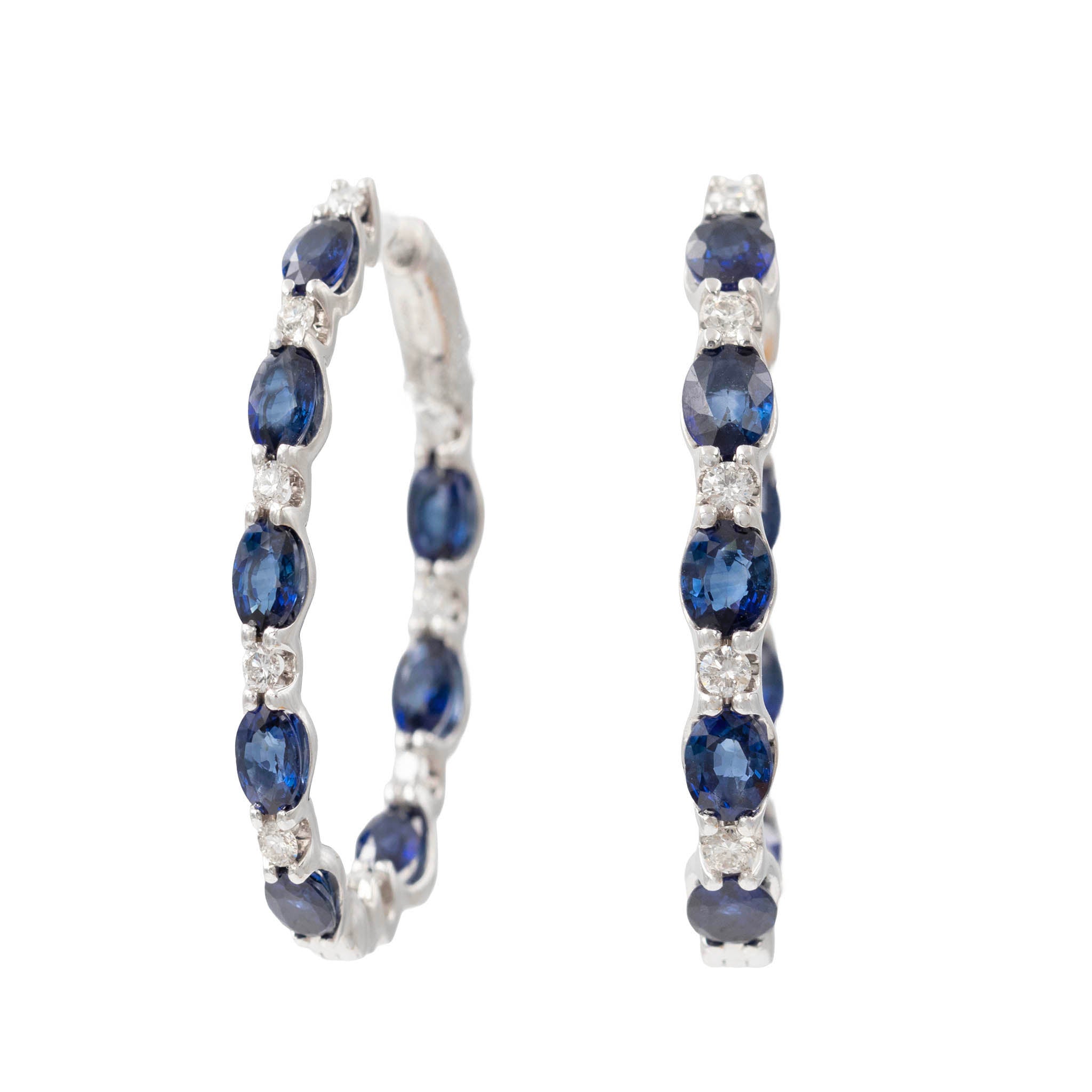 Alternating Sapphire And Diamond Medium Hoop Earring