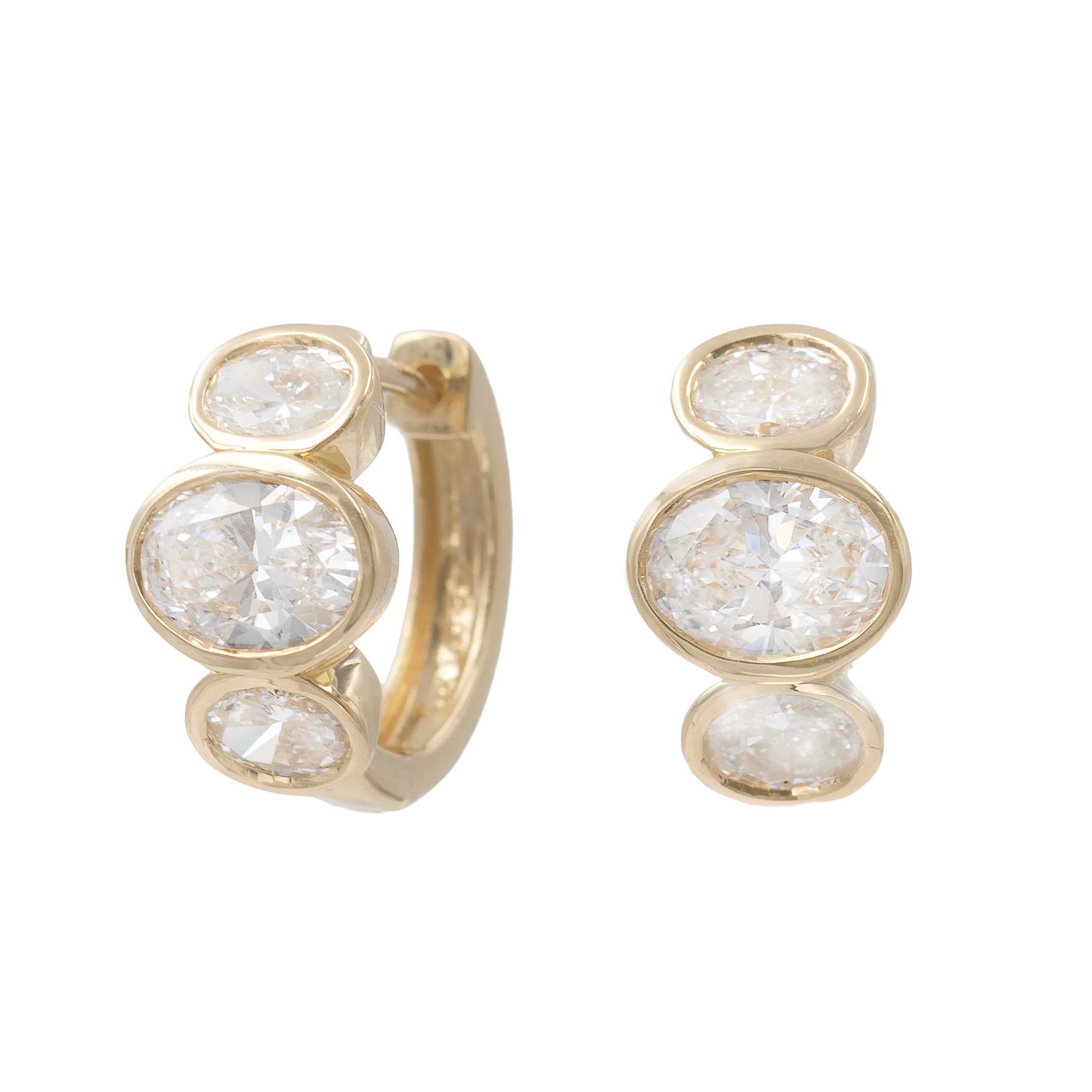Bezel Set Oval Lab Grown Diamond Huggie Earrings
