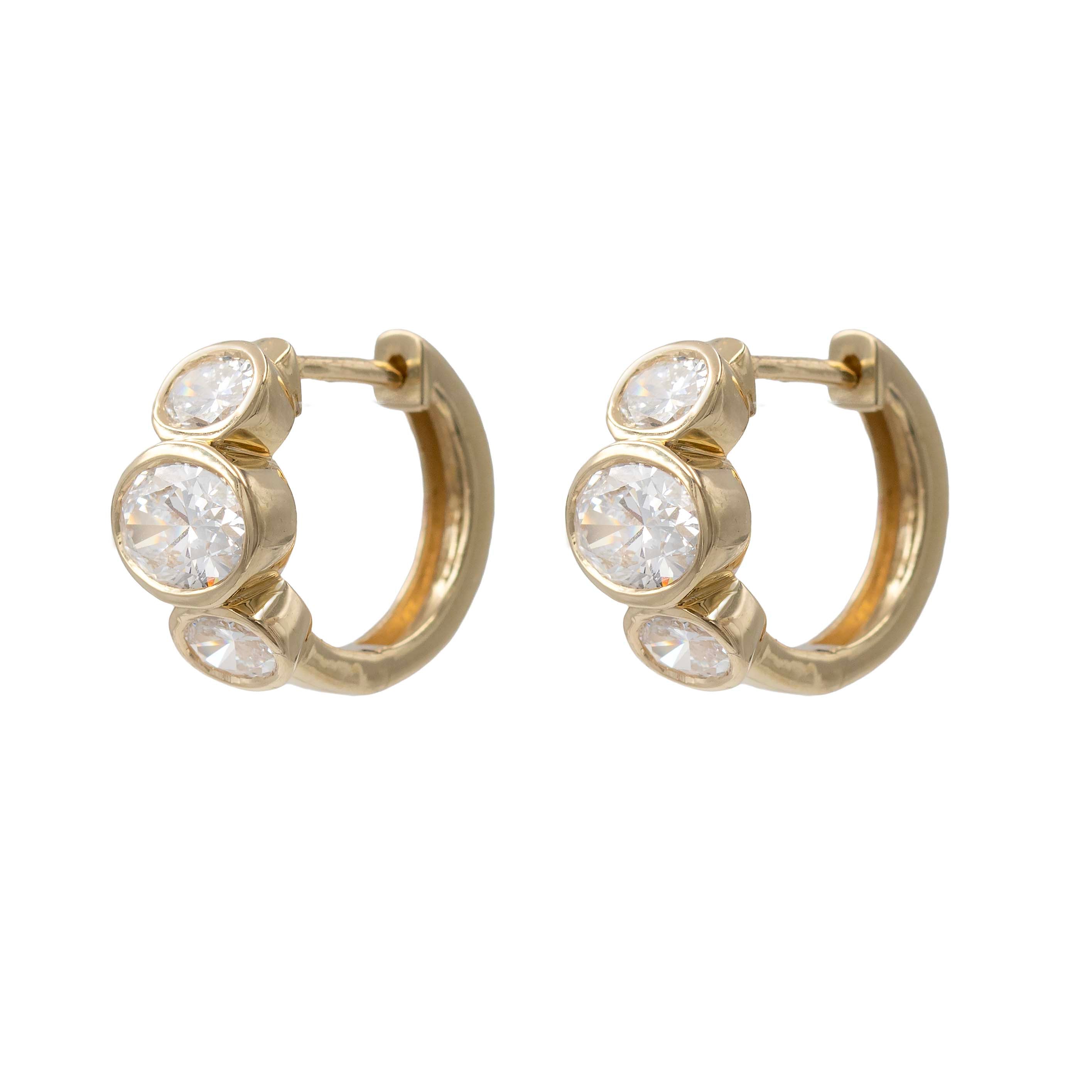 Bezel Set Oval Lab Grown Diamond Huggie Earrings
