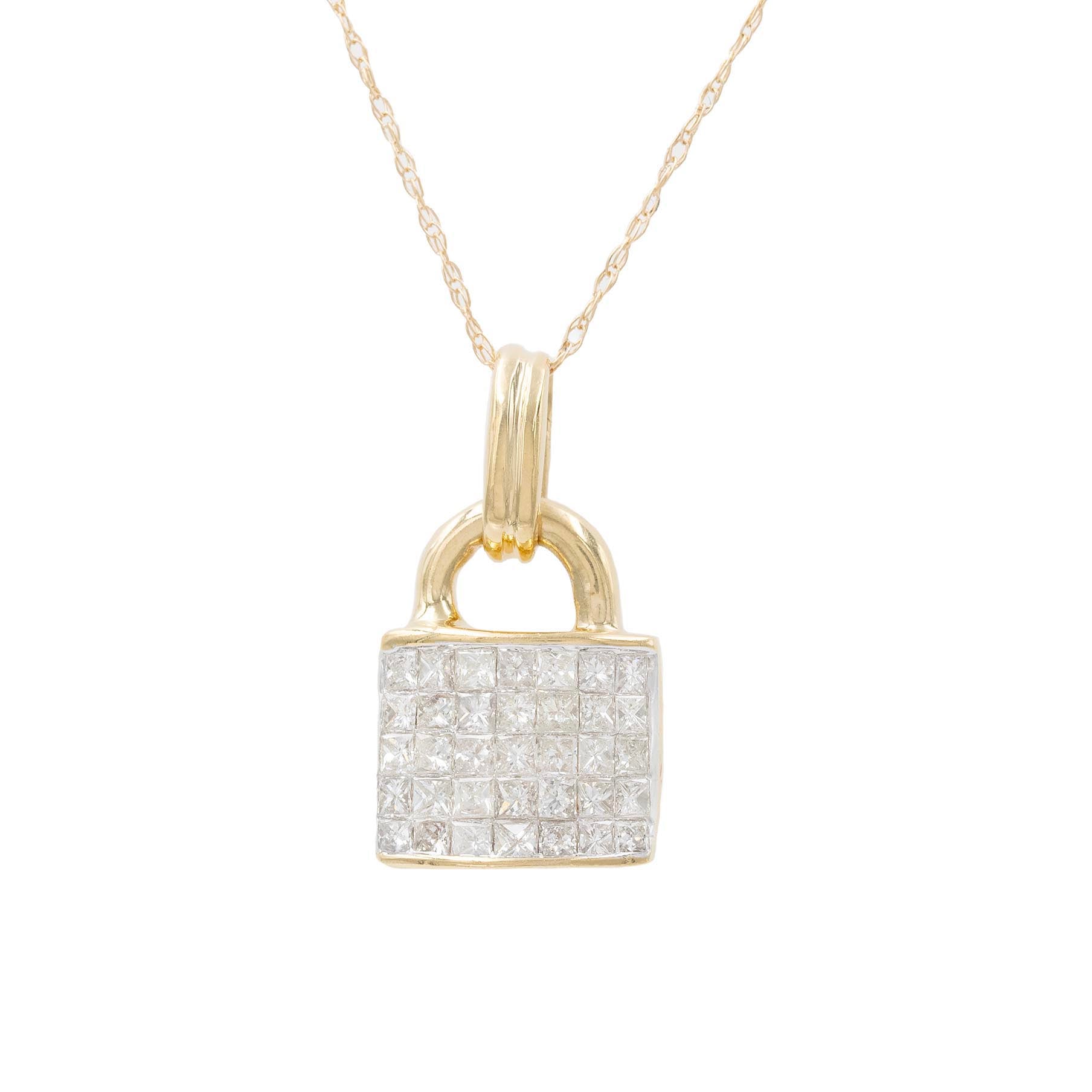 Invisible Set Diamond Lock Pendant Necklace