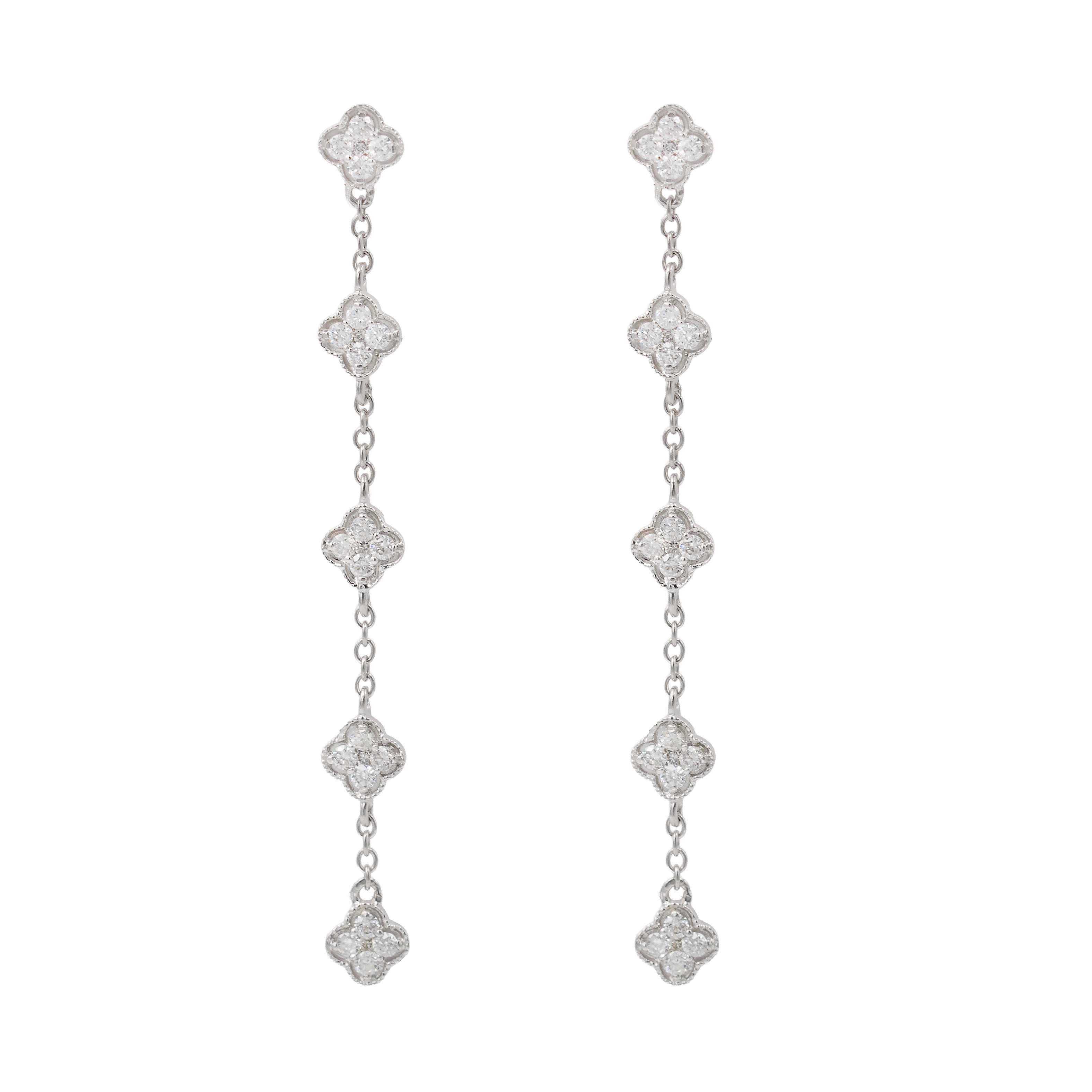 Diamond Clover Line Drop Earrings