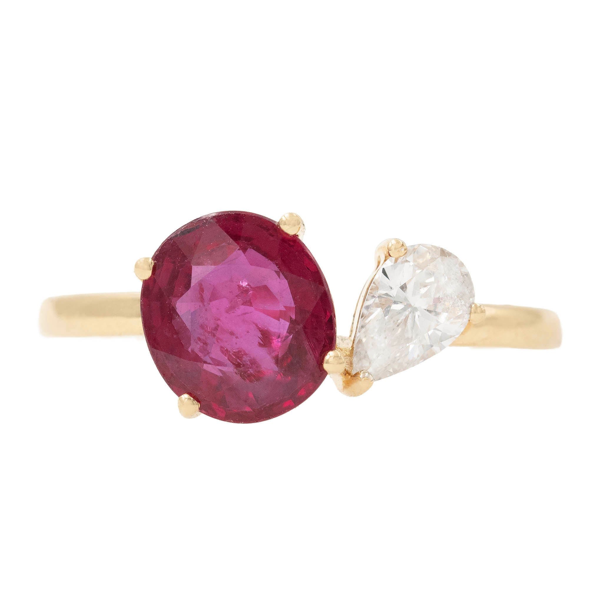 Round Ruby And Pear Diamond Toi Et Moi Ring