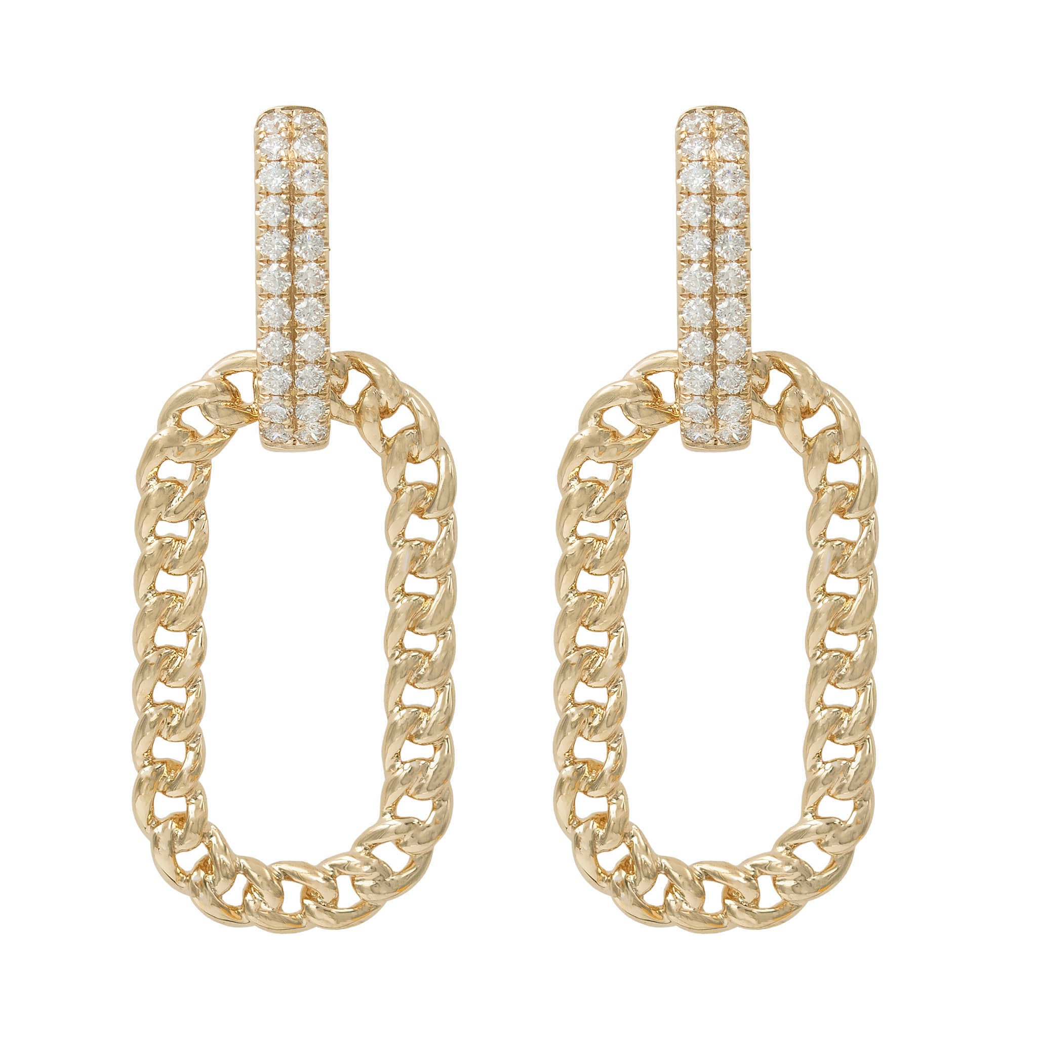 Curb Link Drop Earring With Diamond Tops