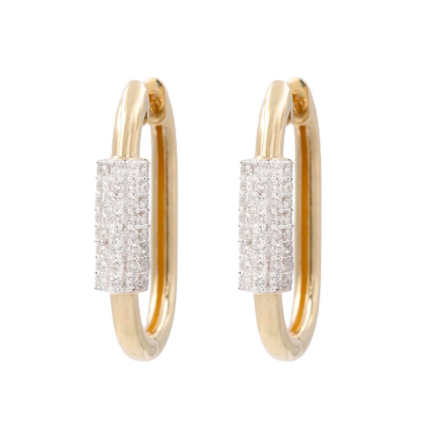 Diamond Push Lock Style Hoop Earring