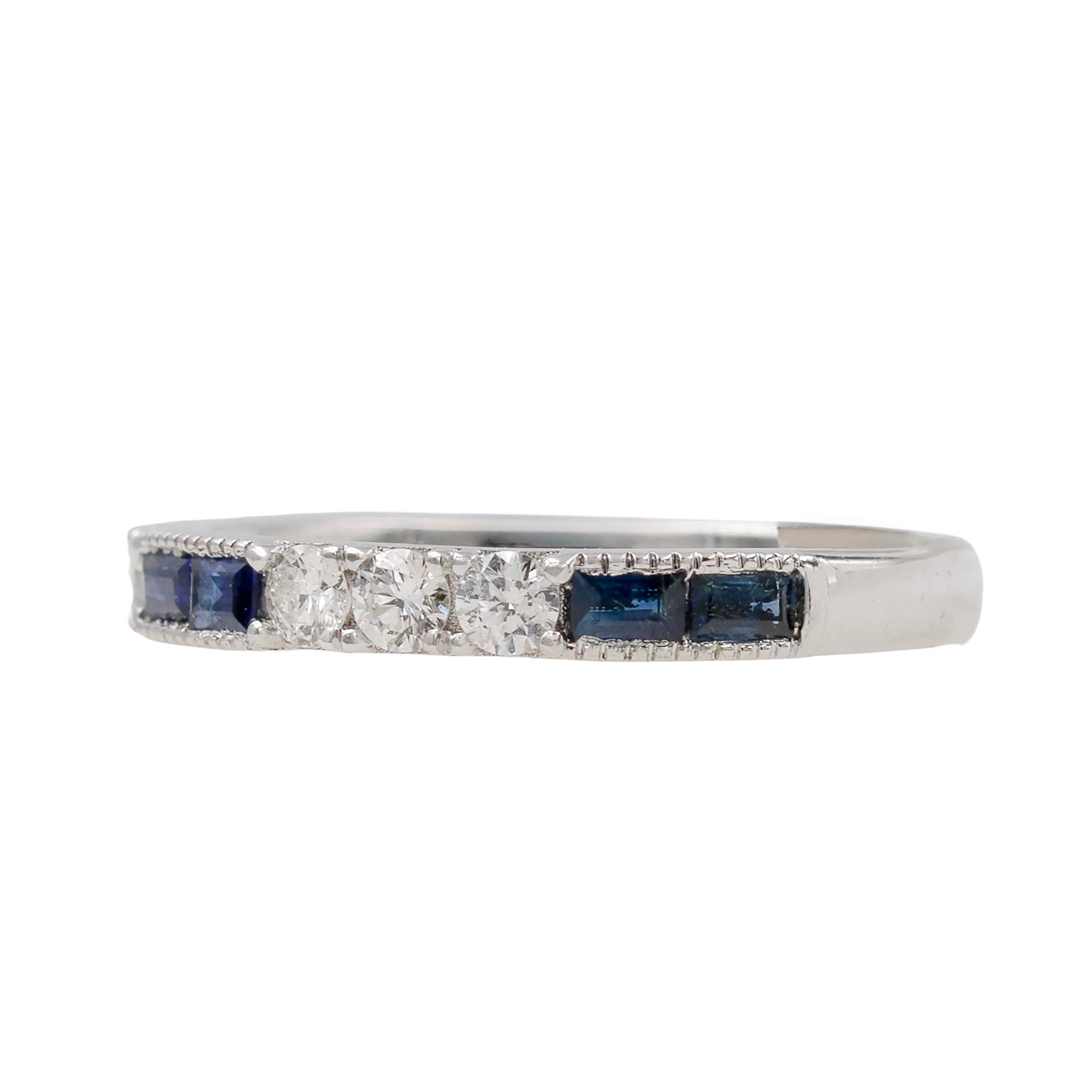 Sapphire Baguette And Round Diamond Channel Set Band Ring