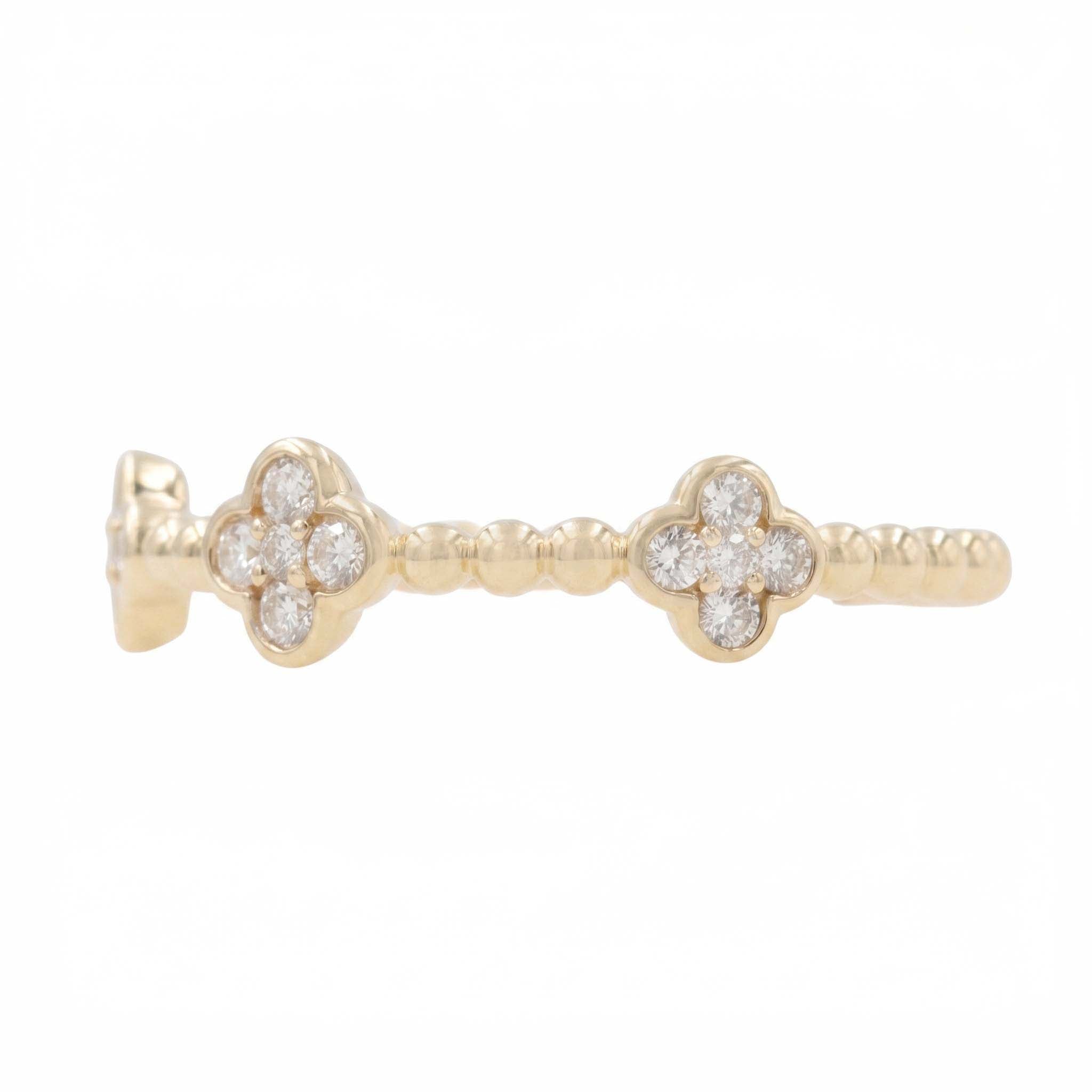 Bezel Set Diamond Clover With Bead Motif Band Ring
