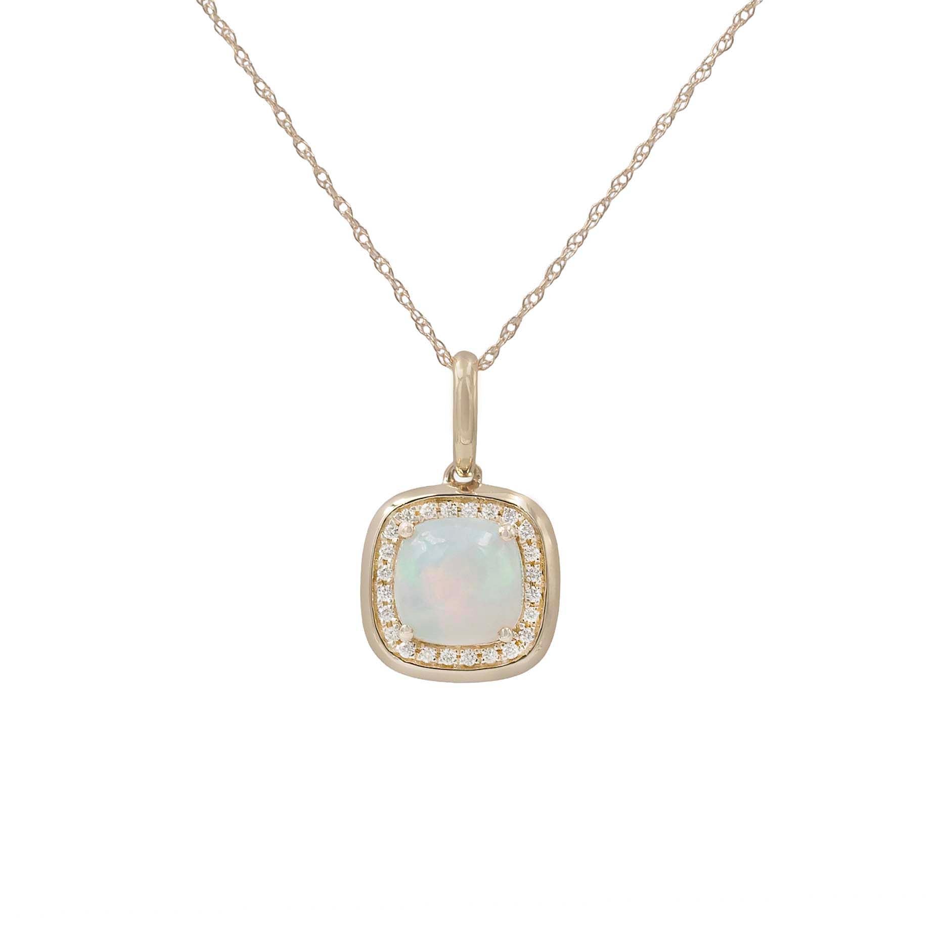 Opal Pendant With Diamond Halo