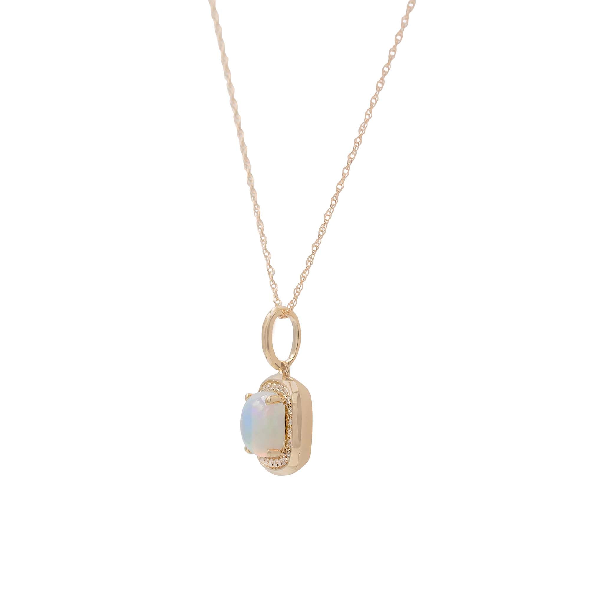 Opal Pendant With Diamond Halo