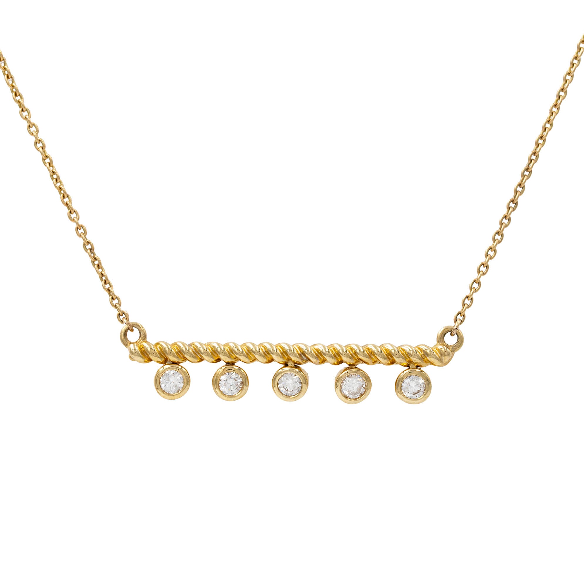 Bar Necklace With Bezel Set Diamond Drops