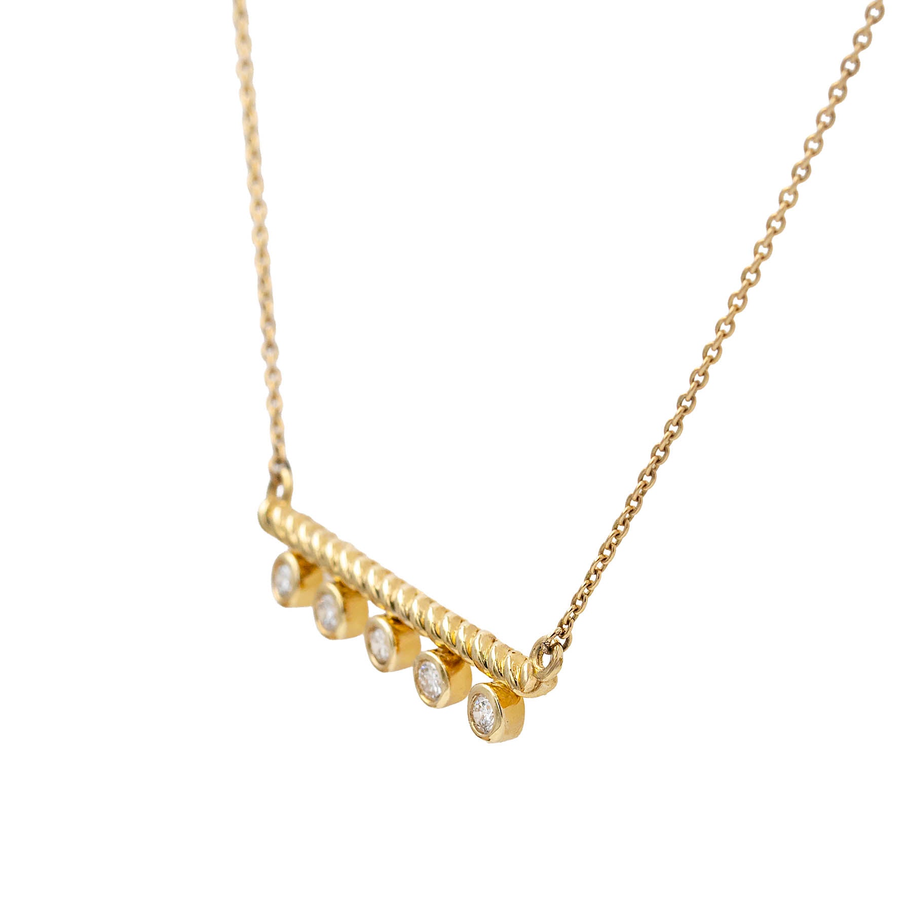 Bar Necklace With Bezel Set Diamond Drops